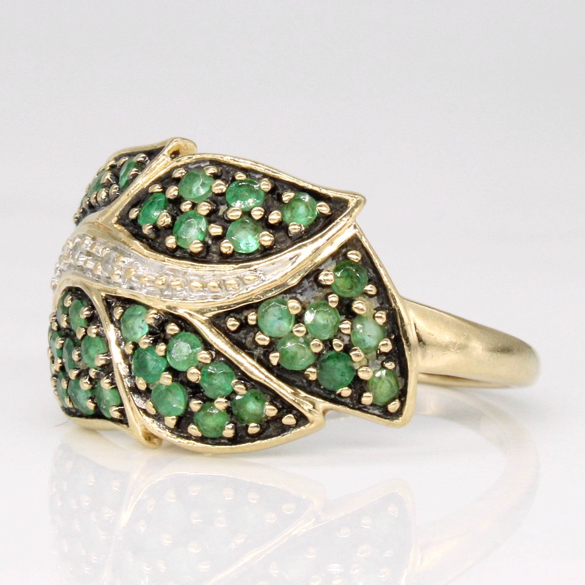 Emerald & Diamond Leaf Ring | 0.40ctw, 0.02ctw | SZ 6.75 |