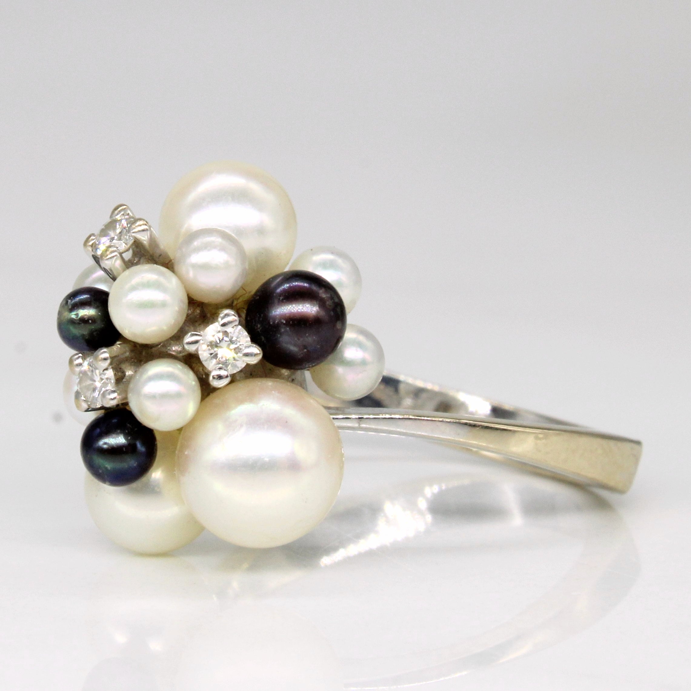 Pearl & Diamond Cocktail Ring | 0.09ctw | SZ 6.75 |