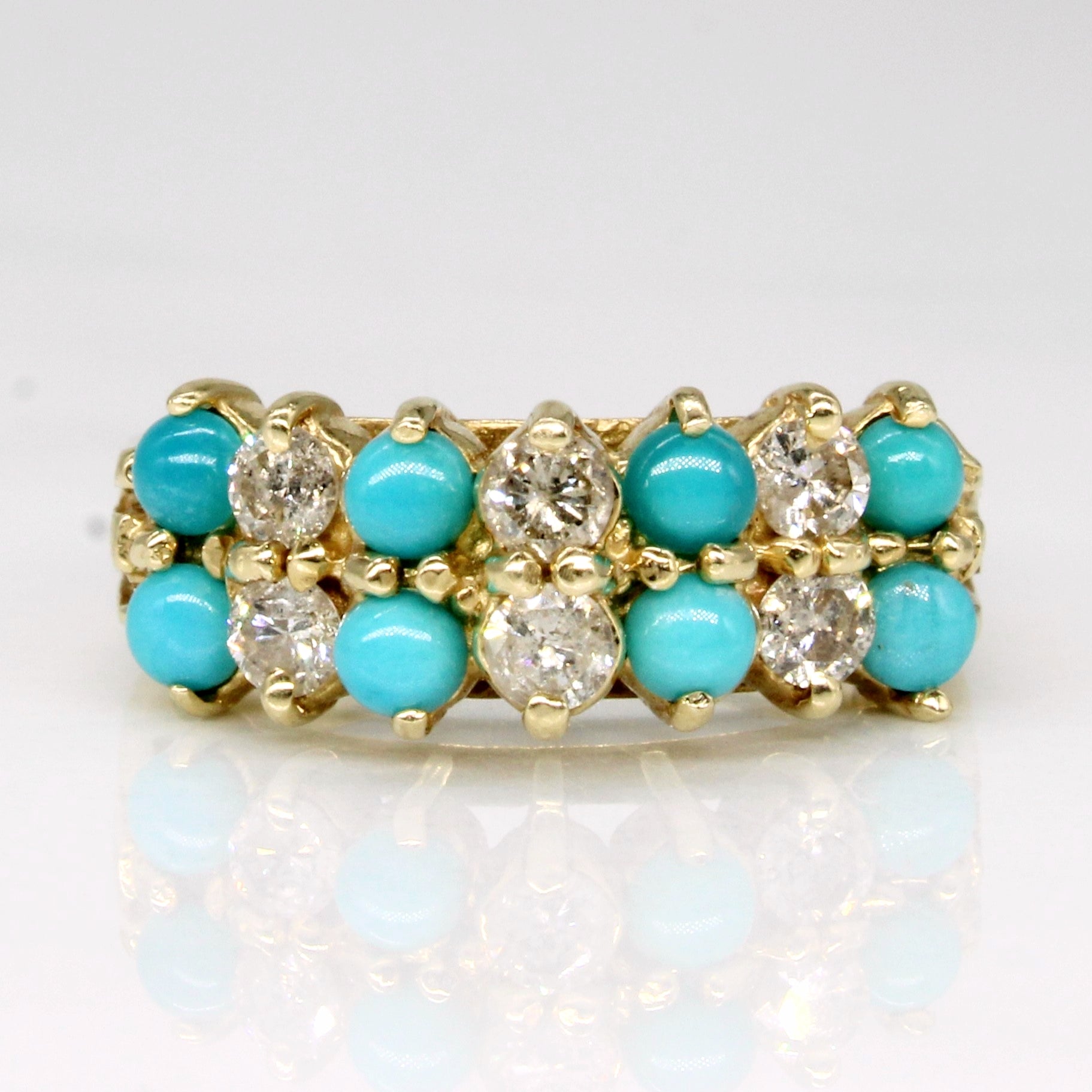 14k Yellow Gold Turquoise & Diamond High Set Ring | 0.60ctw, 0.36ctw | SZ 5.75 |