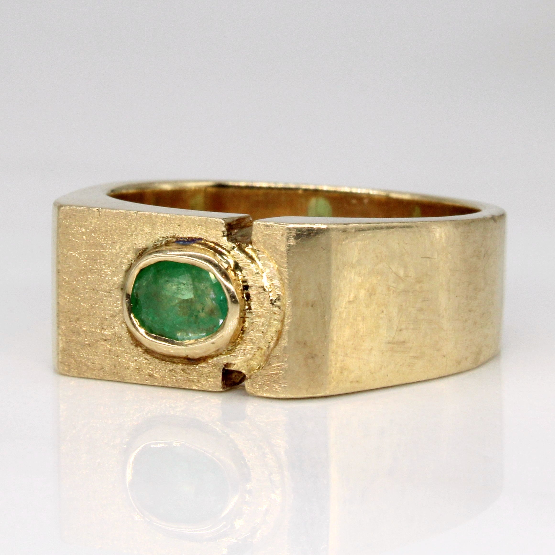 Bague en or jaune 10 carats avec émeraude taille ovale | 0,27 ct | Taille 9,75 |