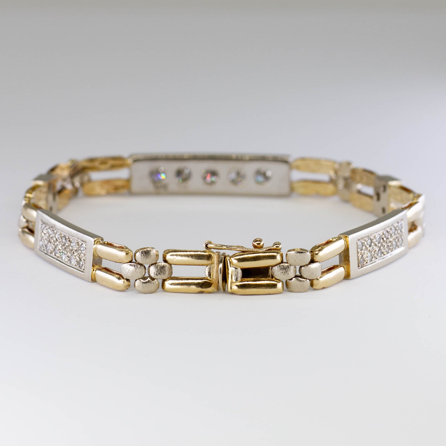 Bracelet chaîne en or bicolore et diamants | 1,50 ct au total | 7,5 po |