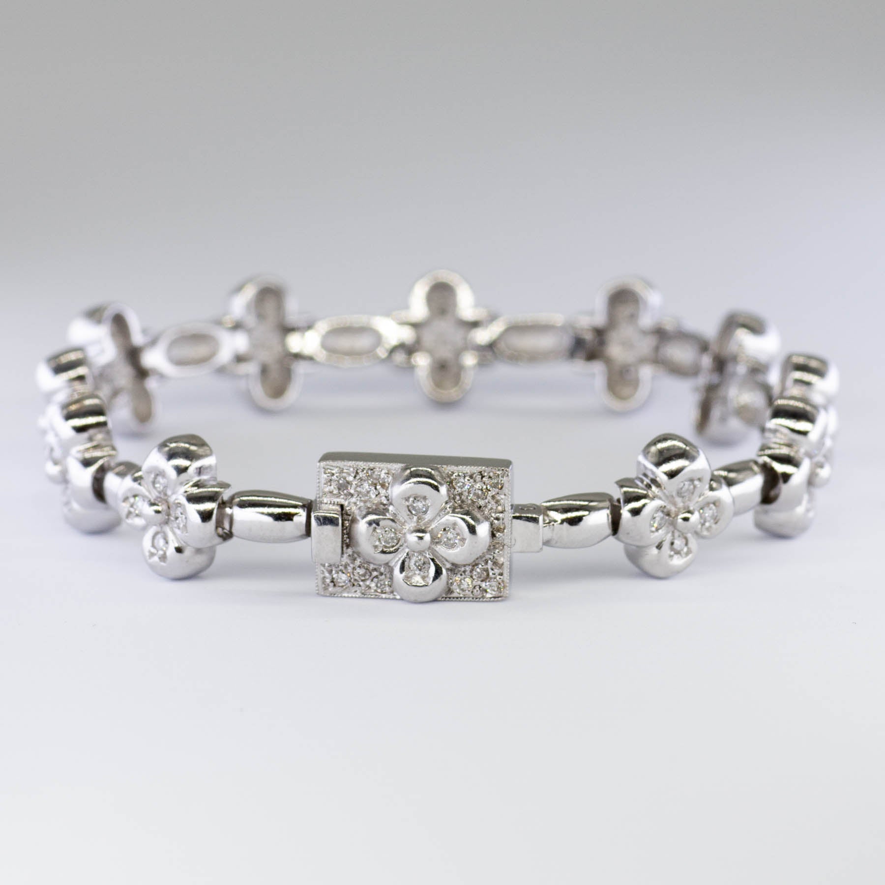Flower Design Diamond Chain Bracelet | 0.5ctw | 7"|