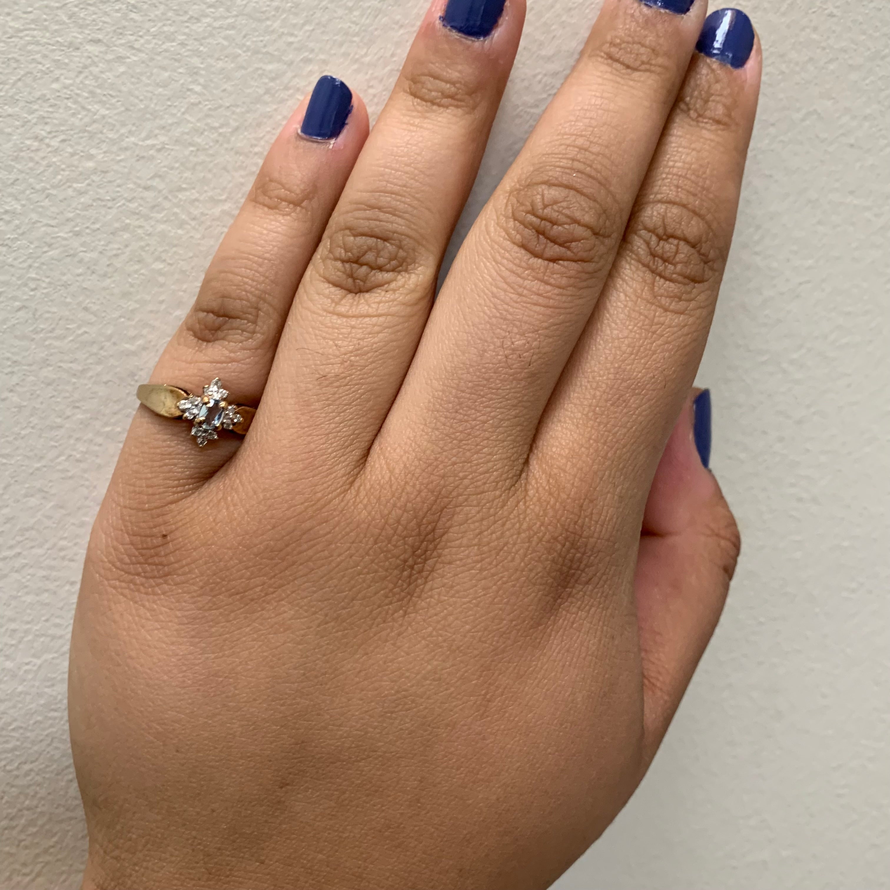 Aquamarine & Diamond Tapered Shank Ring | 0.14ct, 0.06ctw | SZ 6.5 |