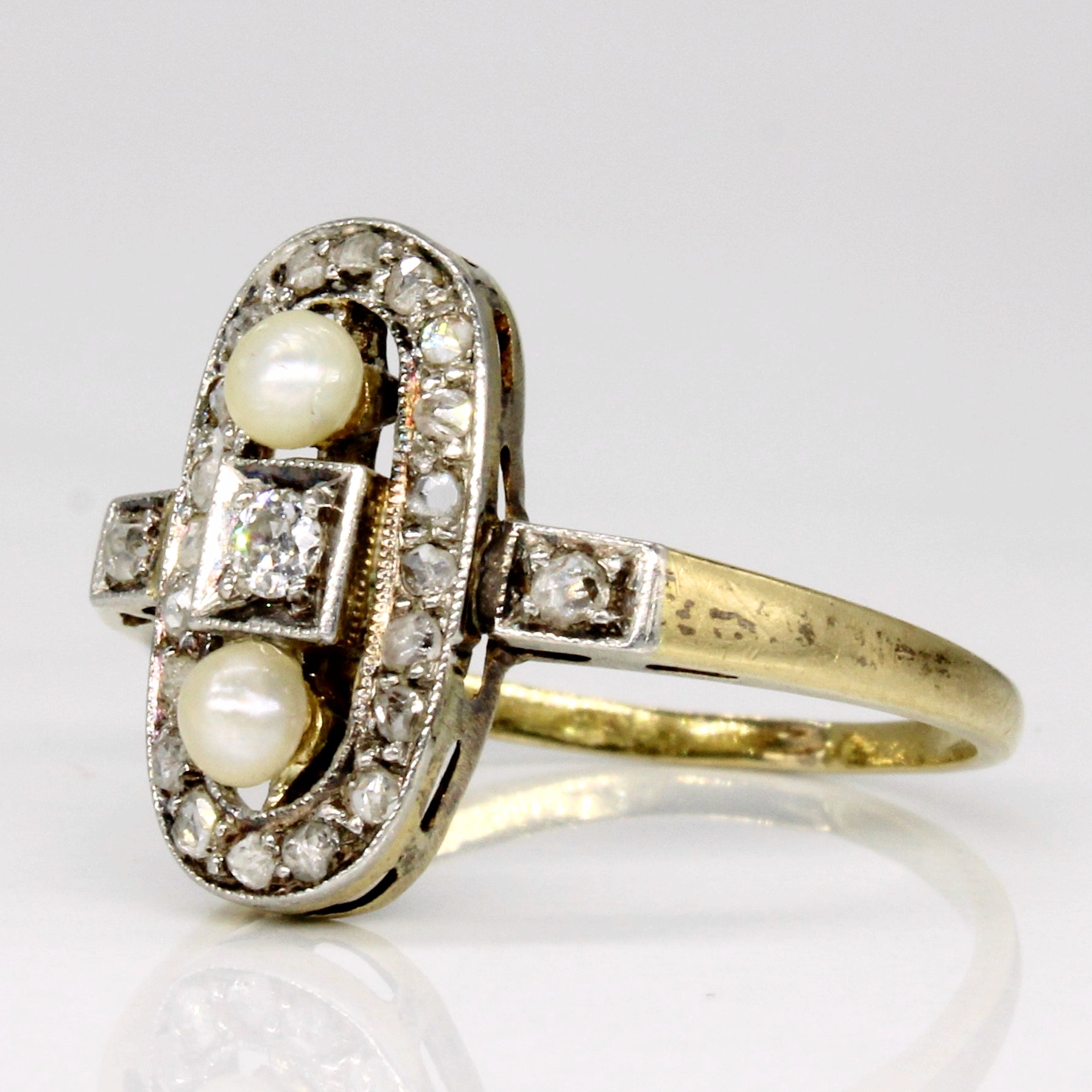 Art Deco Pearl & Diamond Ring | 0.19ctw | SZ 7.25 |