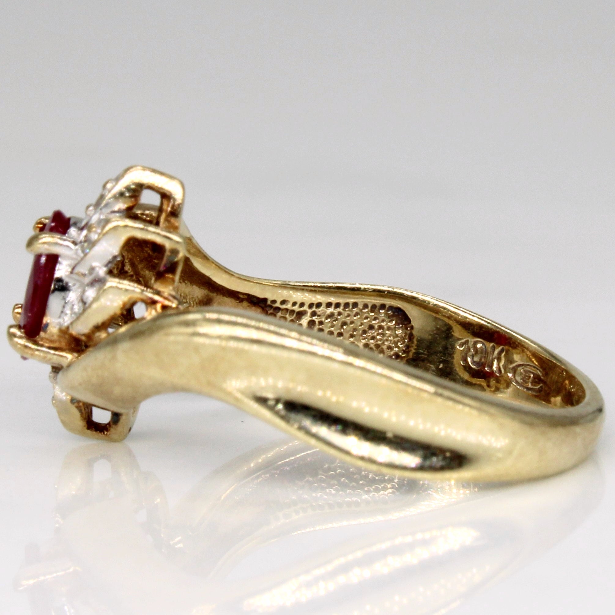 Ruby & Diamond Cocktail 10k Ring | 0.35ct, 0.03ctw | SZ 6.25 |