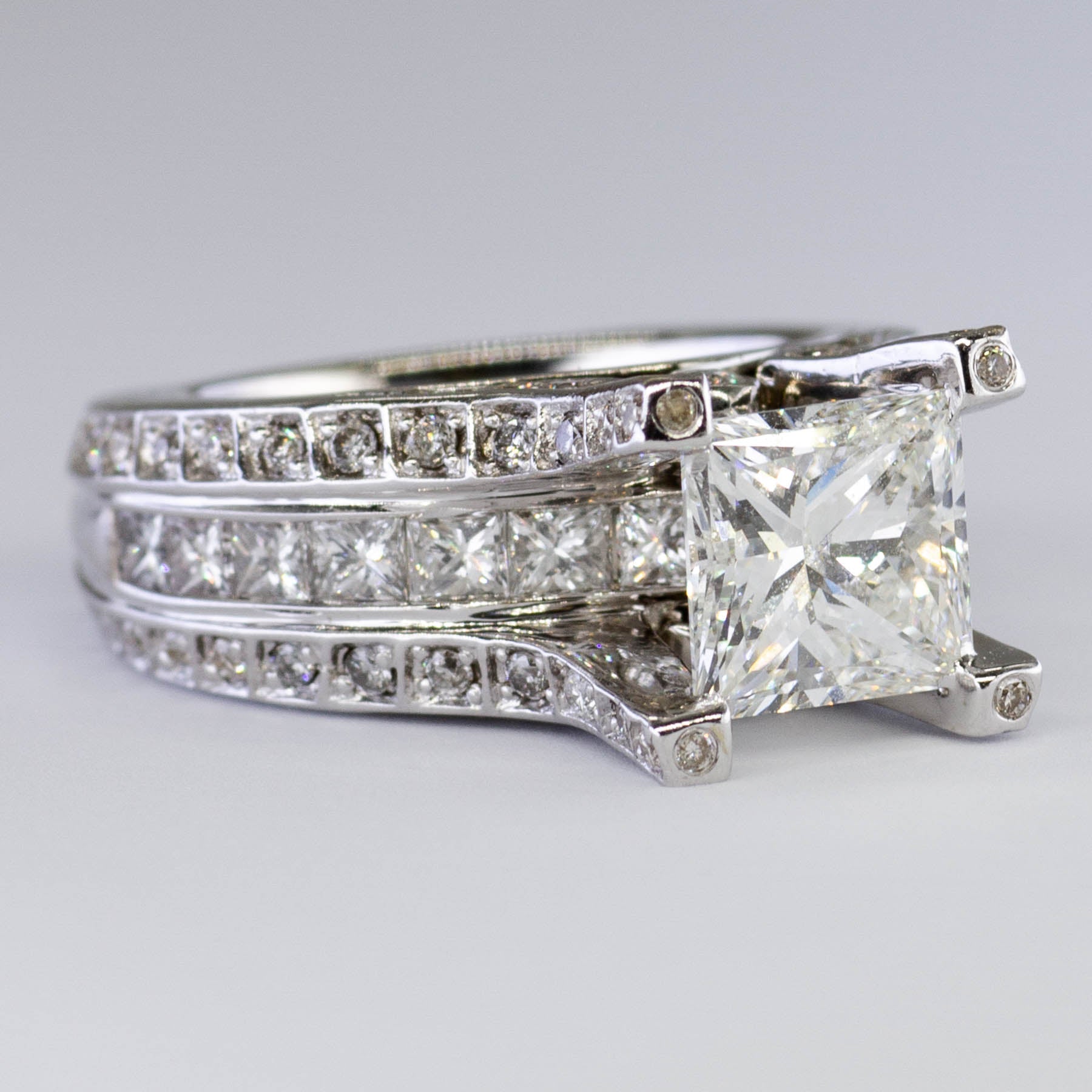 2.20ct Princess-Cut Natural Diamond Engagement Ring | 3.77ctw | VS2/SI1 F/G Vg | SZ 4 |