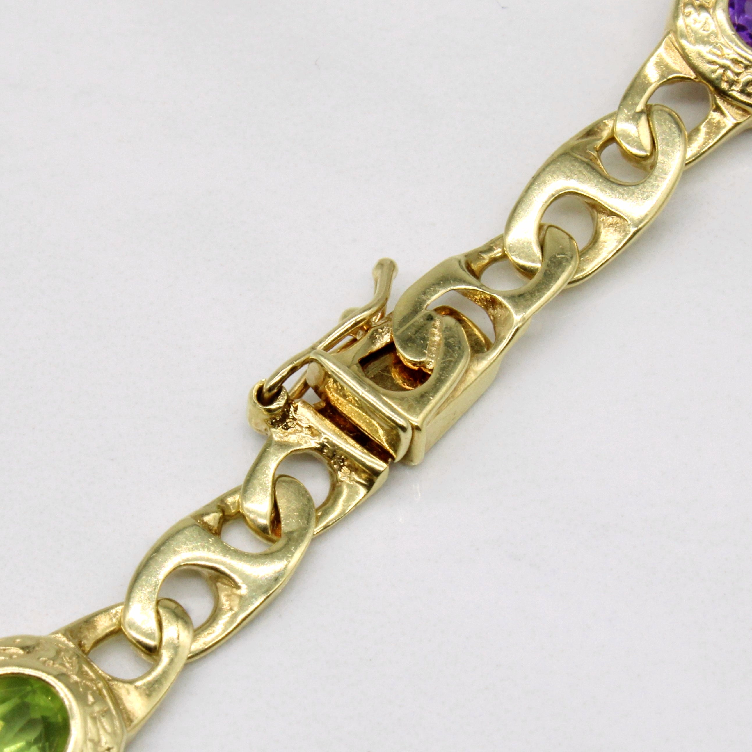 14k Yellow Gold Amethyst and Peridot Chain Necklace | 7.90ctw | 16"