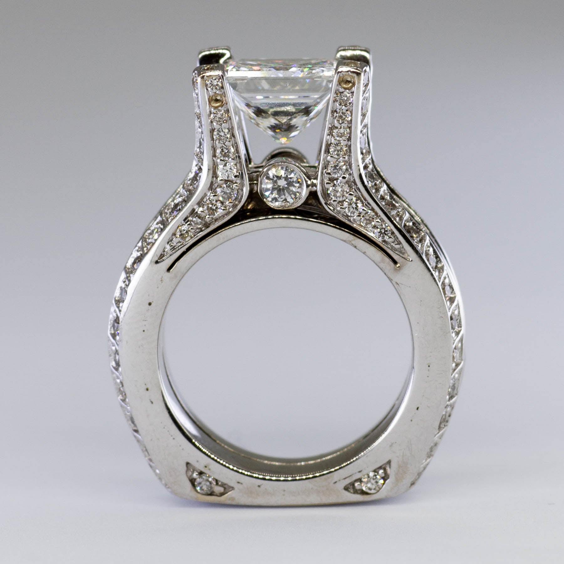 2.20ct Princess-Cut Natural Diamond Engagement Ring | 3.77ctw | VS2/SI1 F/G Vg | SZ 4 |
