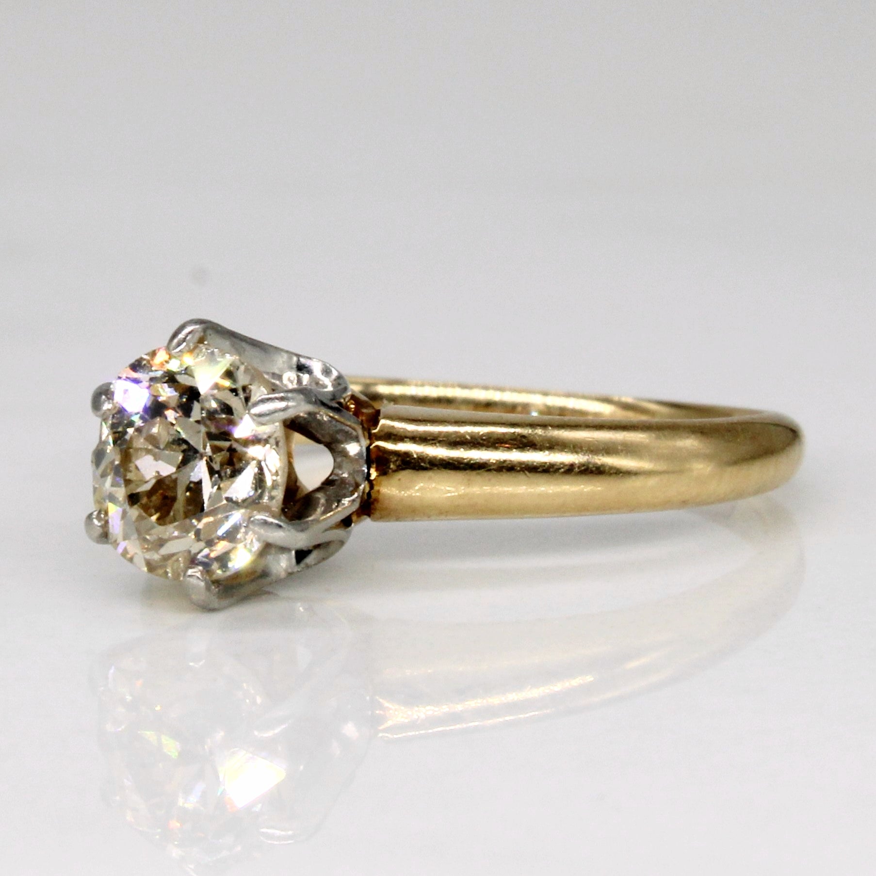 Antique Old European Cut Diamond Engagement Ring | 0.86ct I1 Light Brown | SZ 8.5 |