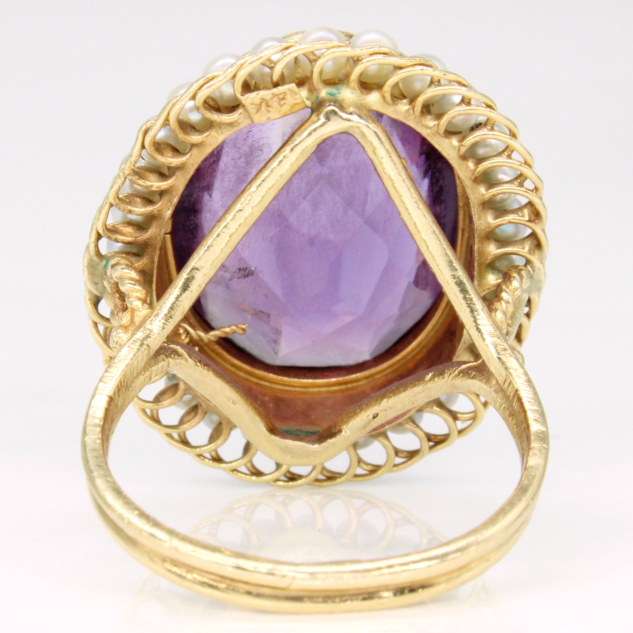 Vintage Amethyst & Pearl Cocktail Ring | 10.00ct | SZ 7.5 |
