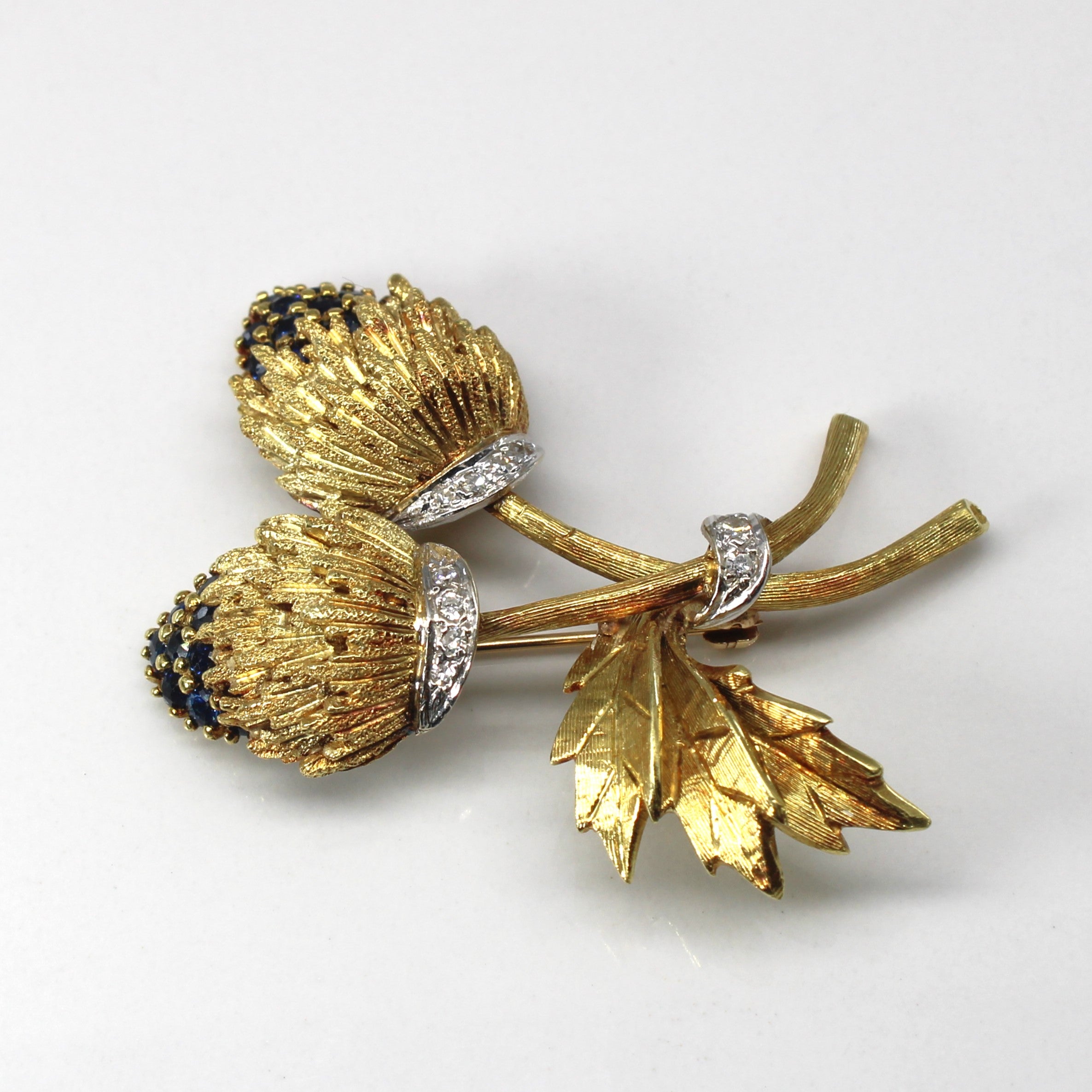 Sapphire & Diamond Floral Gold Brooch | 1.20ctw | 0.14ctw |