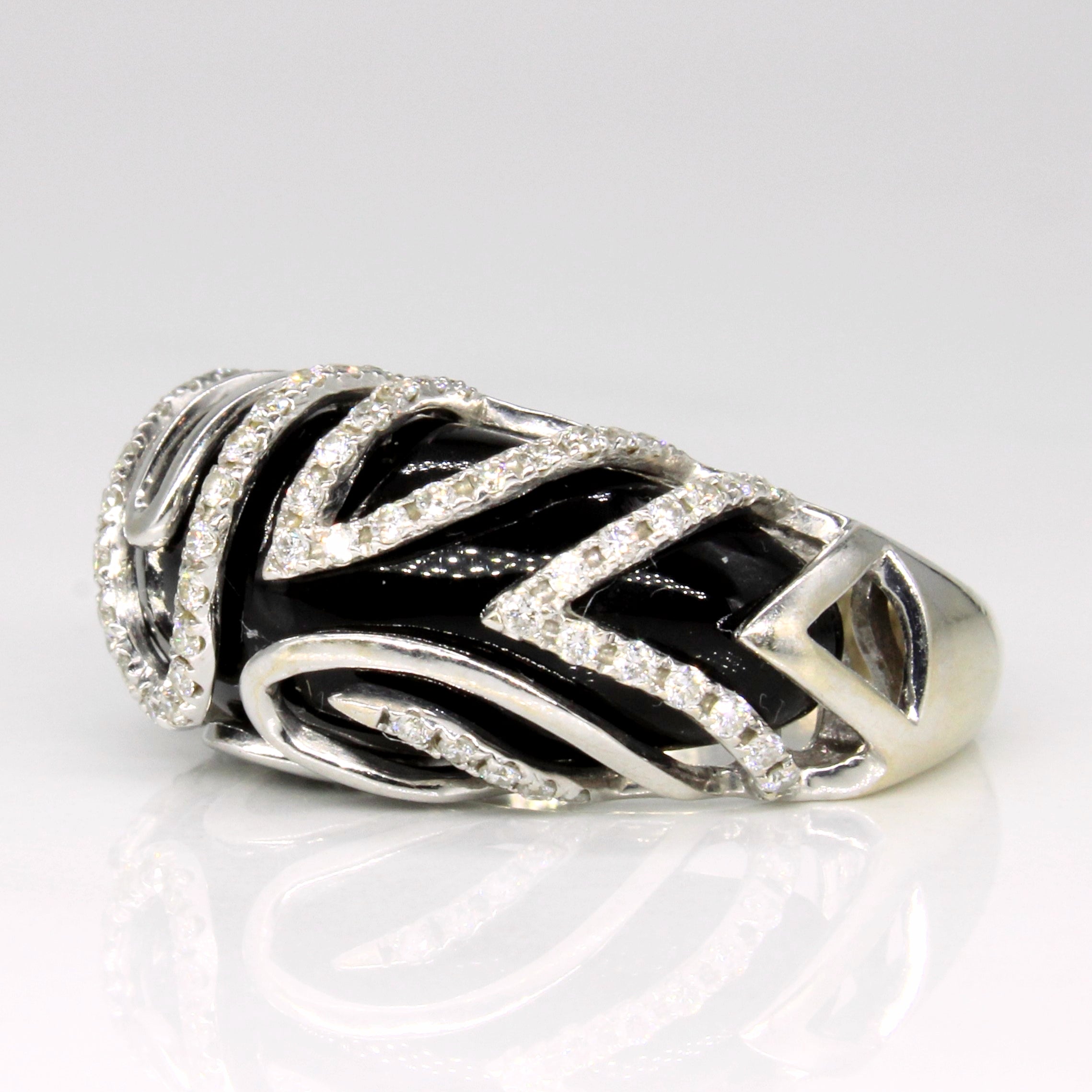 Black Onyx & Diamond Cocktail Ring | 7.00ct, 0.33ctw | SZ 6 |