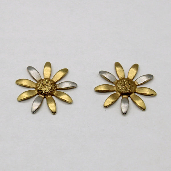 18k Two Tone Gold Flower Earrings