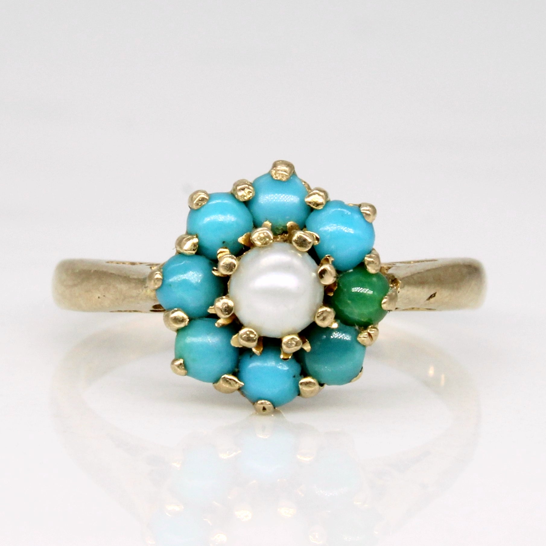 1969 London Turquoise & Pearl Cocktail Ring | 0.25ctw | SZ 5 |