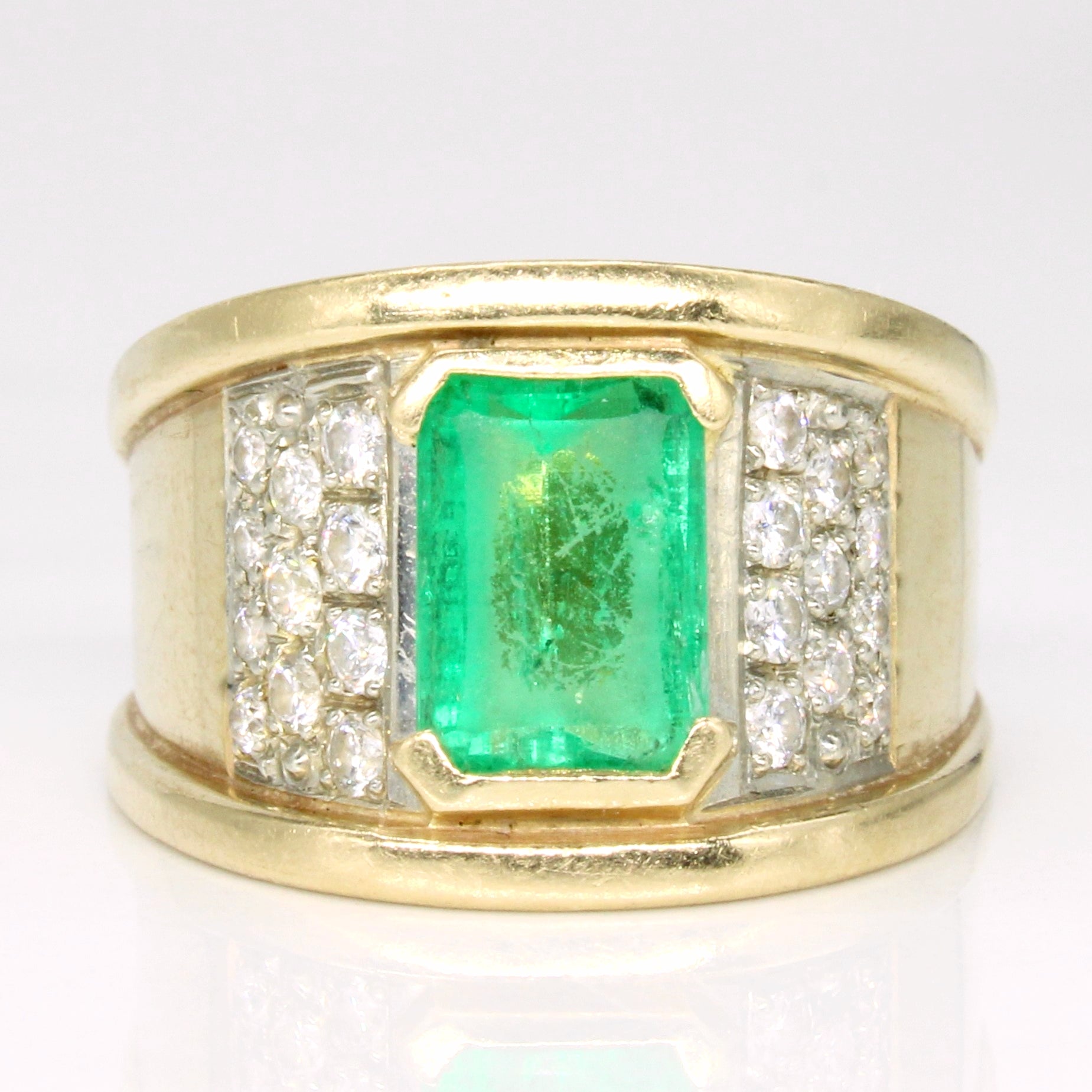 Emerald & Diamond Domed Cocktail 14k Ring | 1.4ct, 0.22ctw | SZ 5.5 |