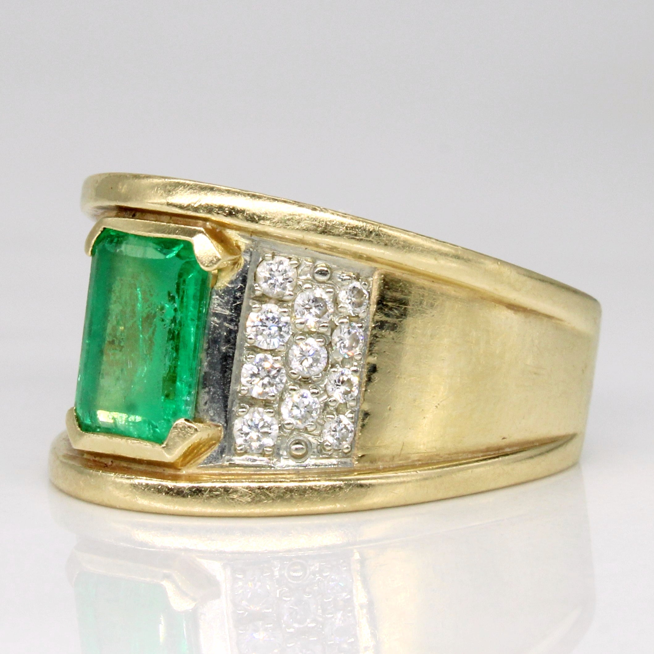 Emerald & Diamond Domed Cocktail 14k Ring | 1.4ct, 0.22ctw | SZ 5.5 |