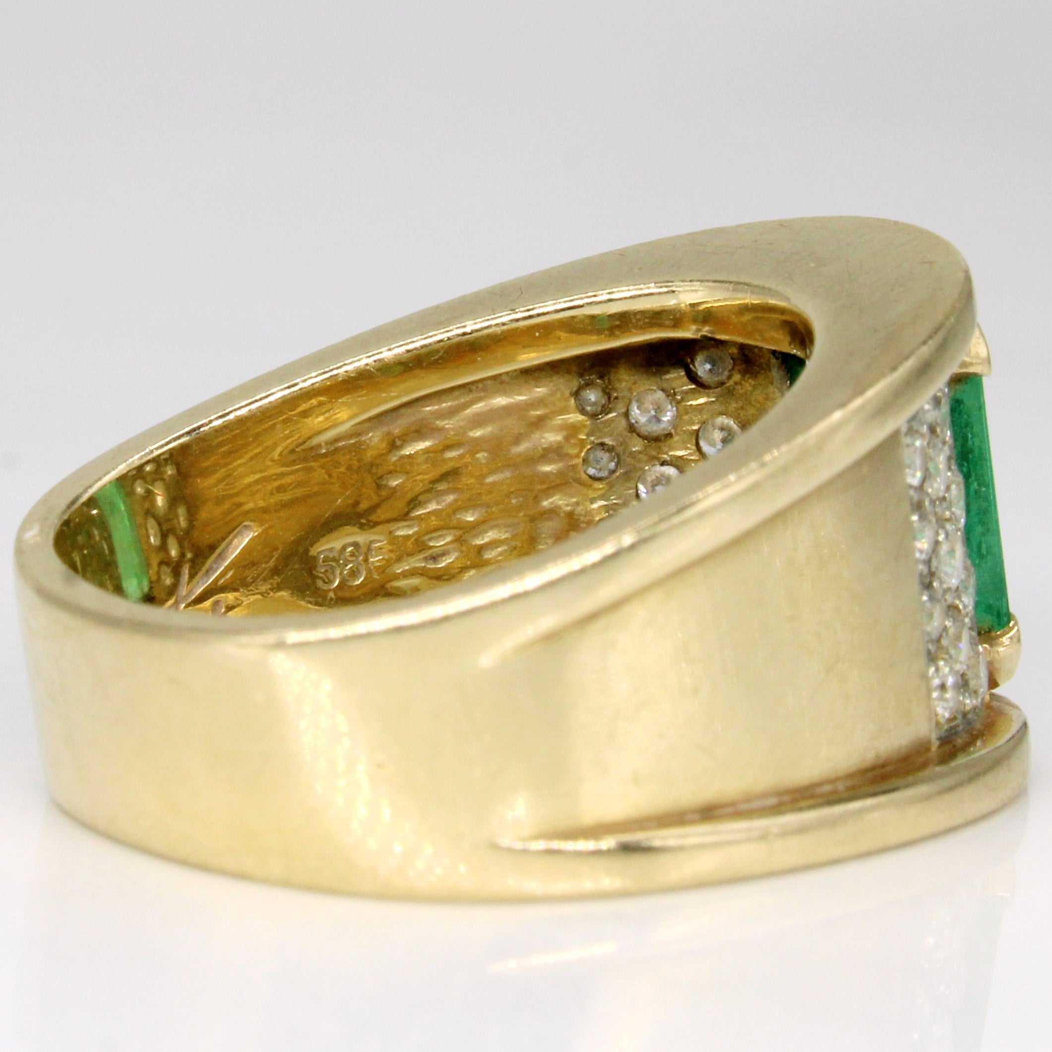 Emerald & Diamond Domed Cocktail 14k Ring | 1.4ct, 0.22ctw | SZ 5.5 |