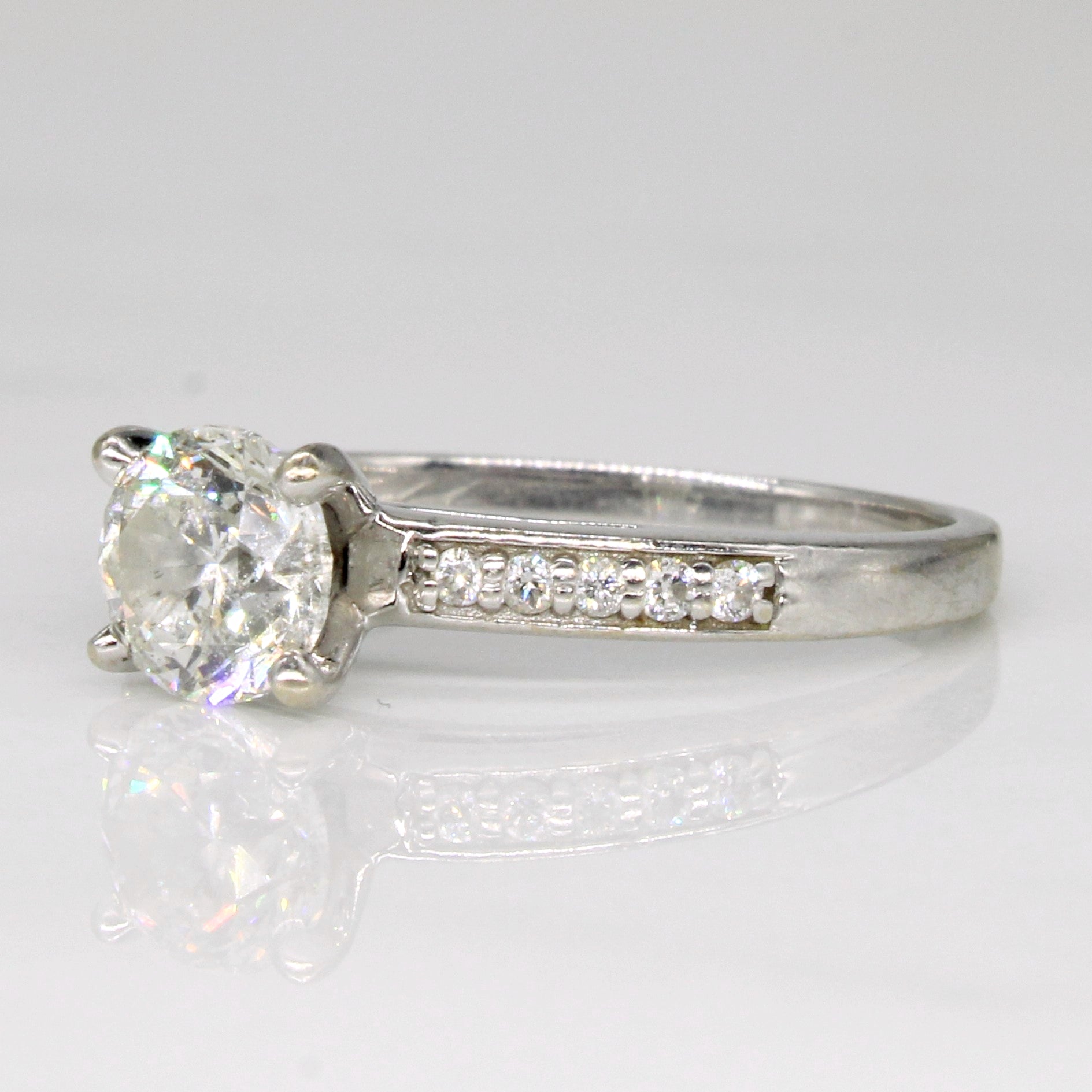 Solitaire Diamond with Accent Stones 14k Ring | 0.9 ctw, 0.1ctw | SZ 5.75