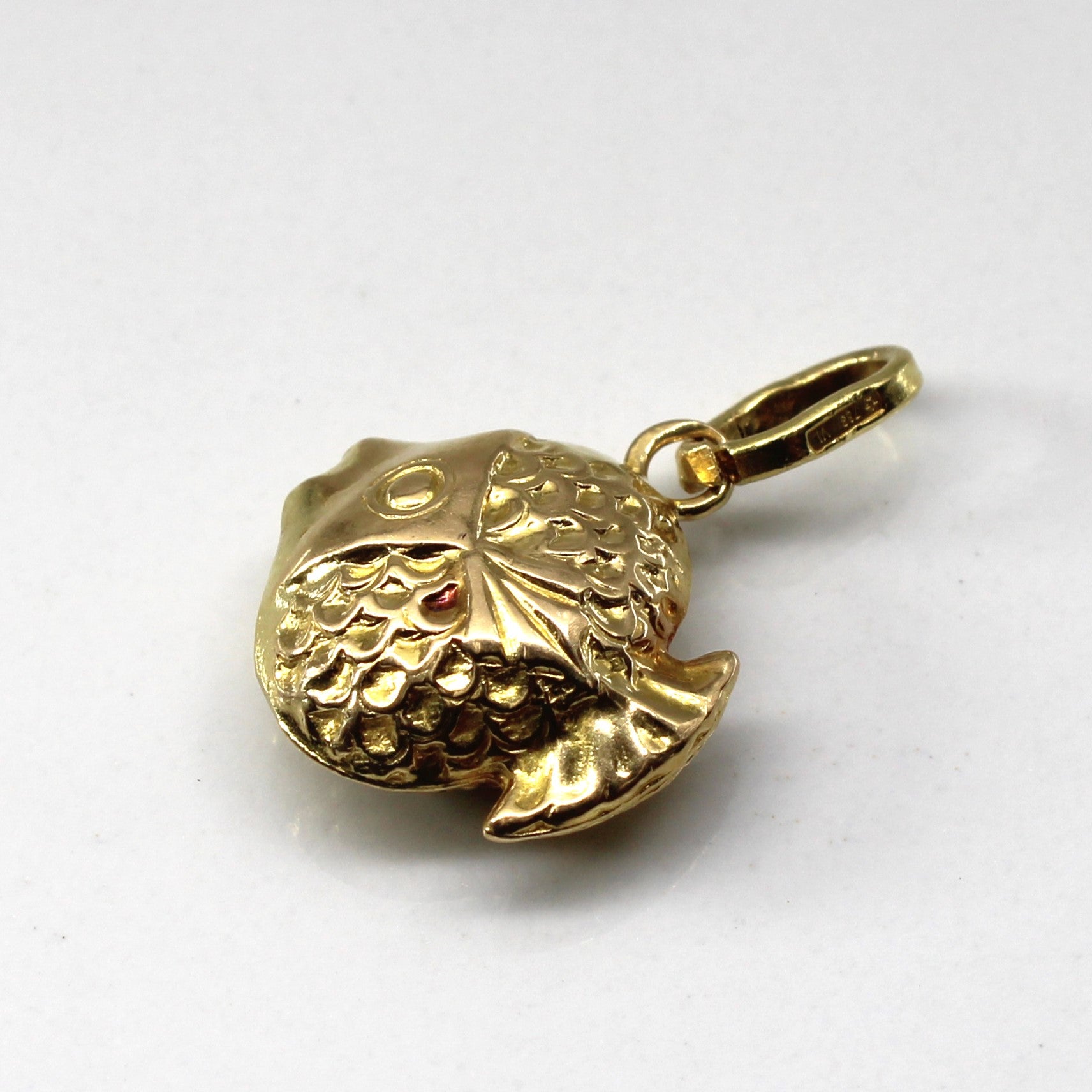 Italian 18k Yellow Gold Puffed Fish Pendant
