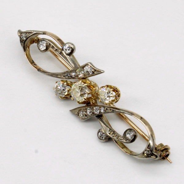 Old European Diamond 12k and Silver Brooch | 0.35ctw, 0.3ctw, 1.22ctw|