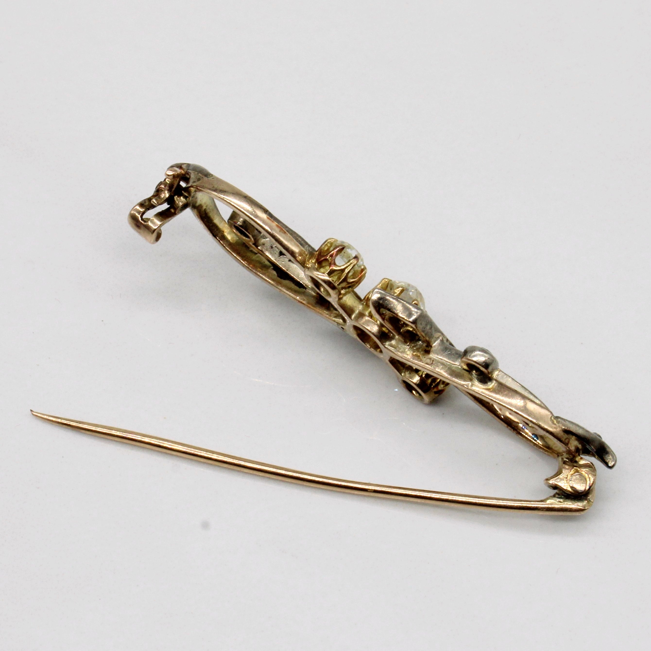Old European Diamond 12k and Silver Brooch | 0.35ctw, 0.3ctw, 1.22ctw|