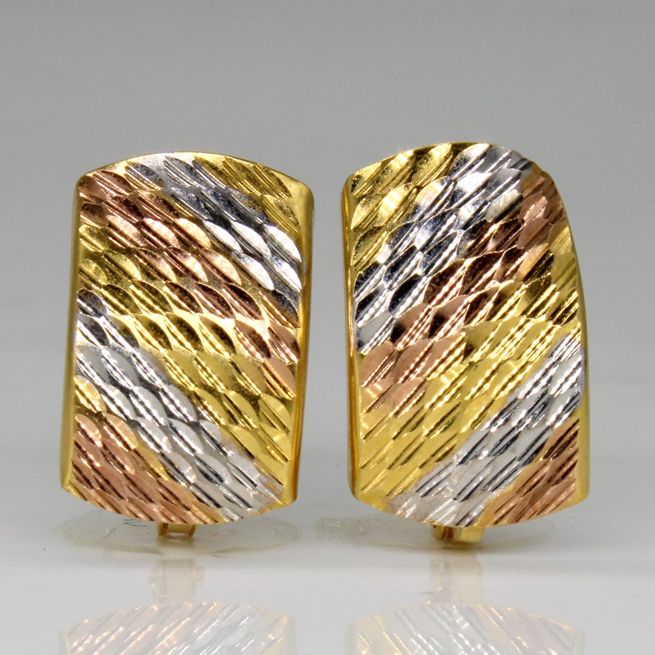 22k Tri Tone Gone Shield Earrings