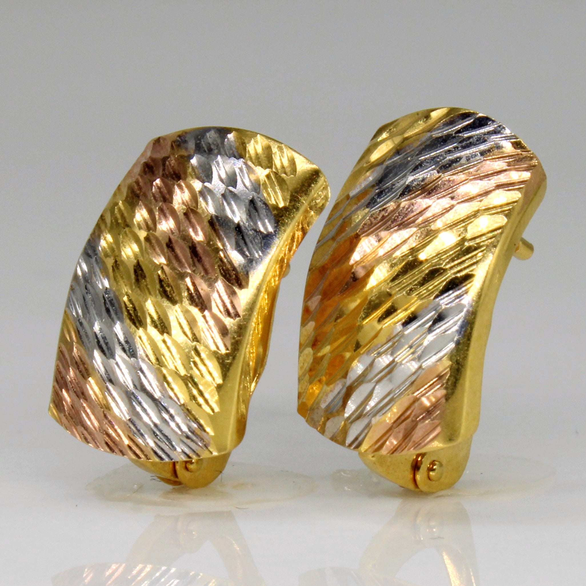 22k Tri Tone Gone Shield Earrings