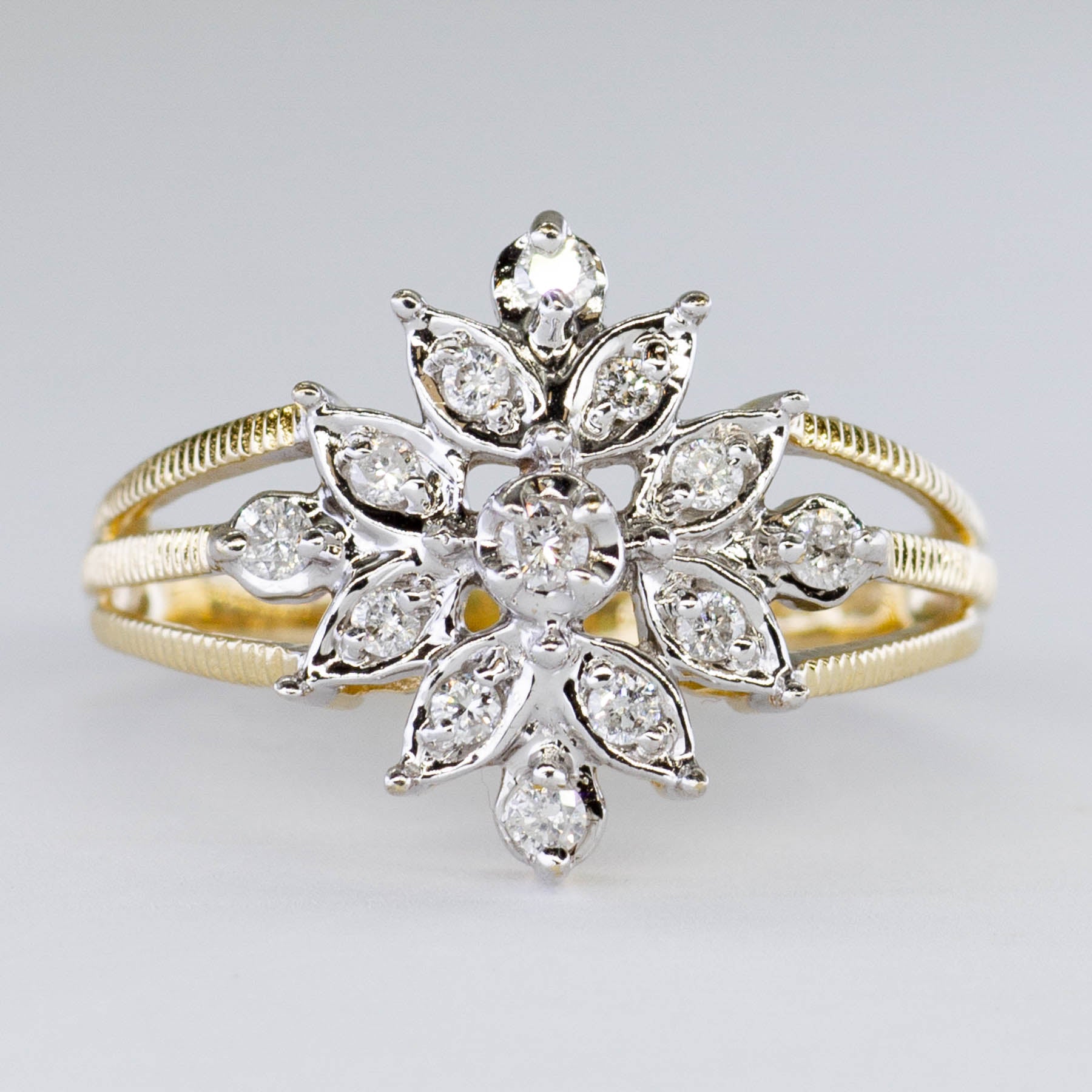 Split Shank Diamond Floral Ring | 0.14ctw | SZ 6.75 |