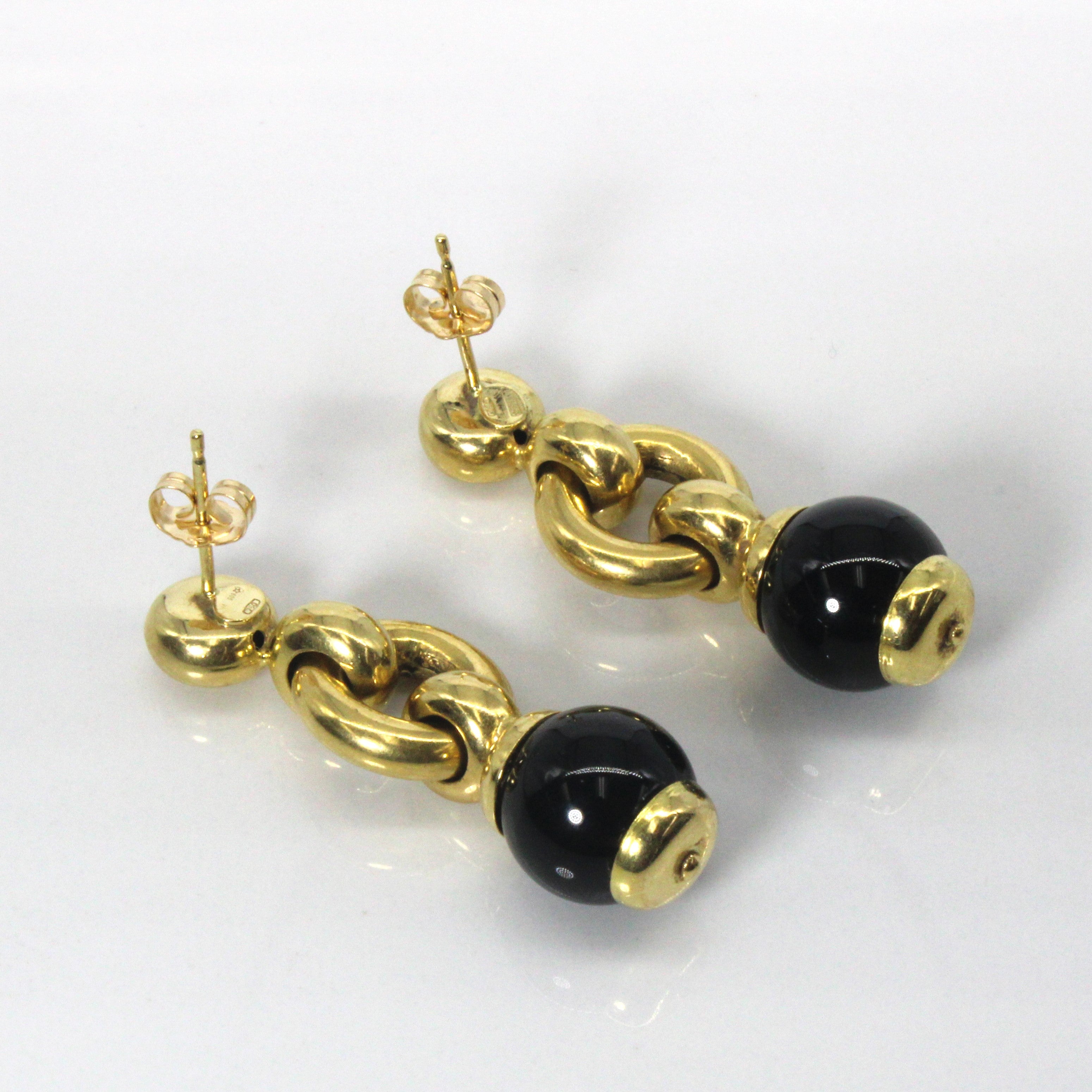 Bead Onyx Drop Gold Earrings | 24.00ctw |