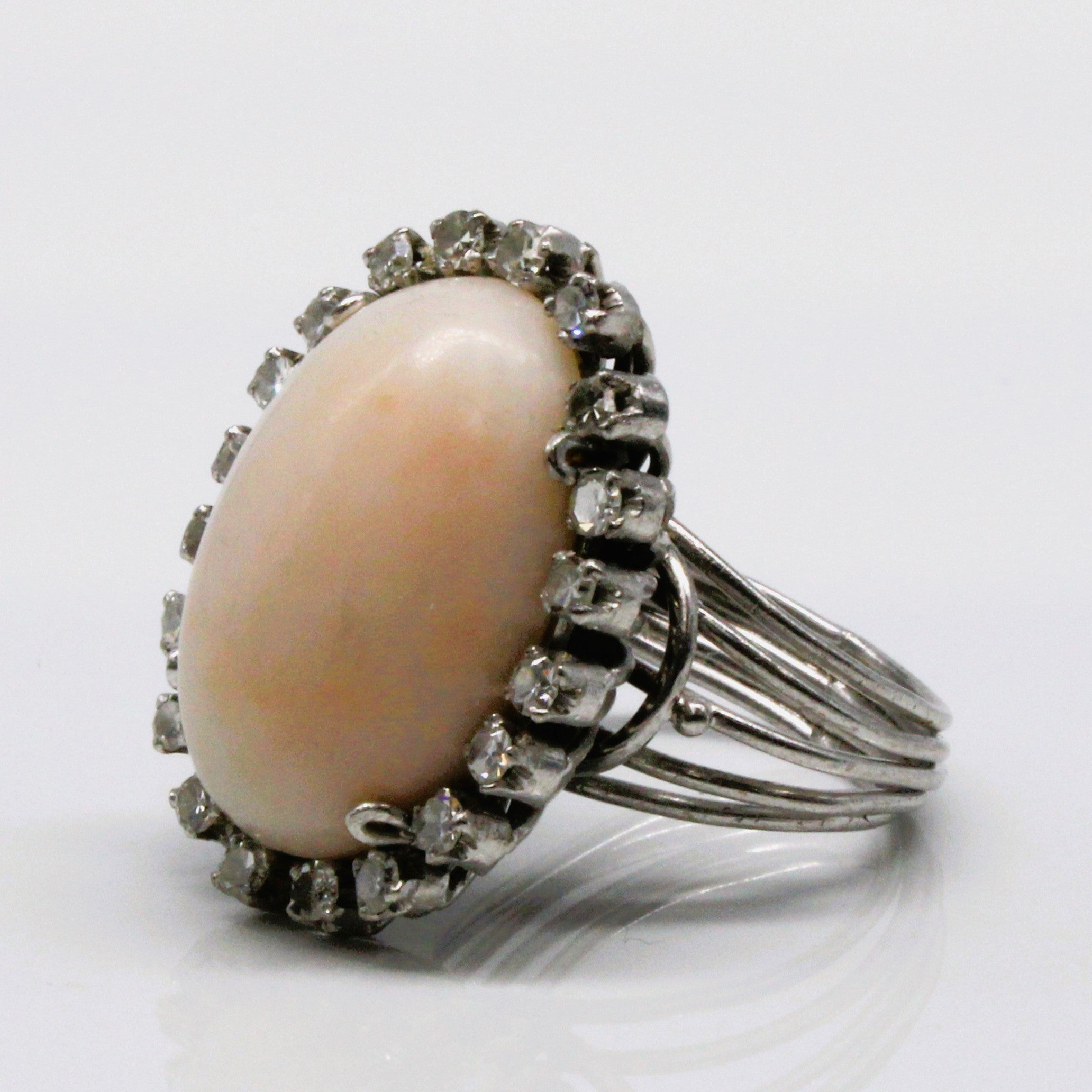 Coral & Diamond Cocktail Ring | 12.50ct | 0.60ctw | SZ 6.75 |