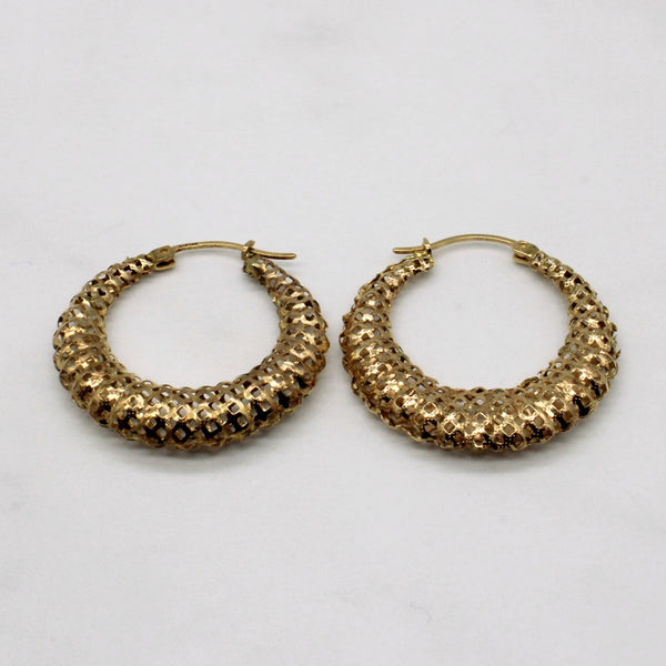 14k Yellow Gold Lattice Hoop Earrings