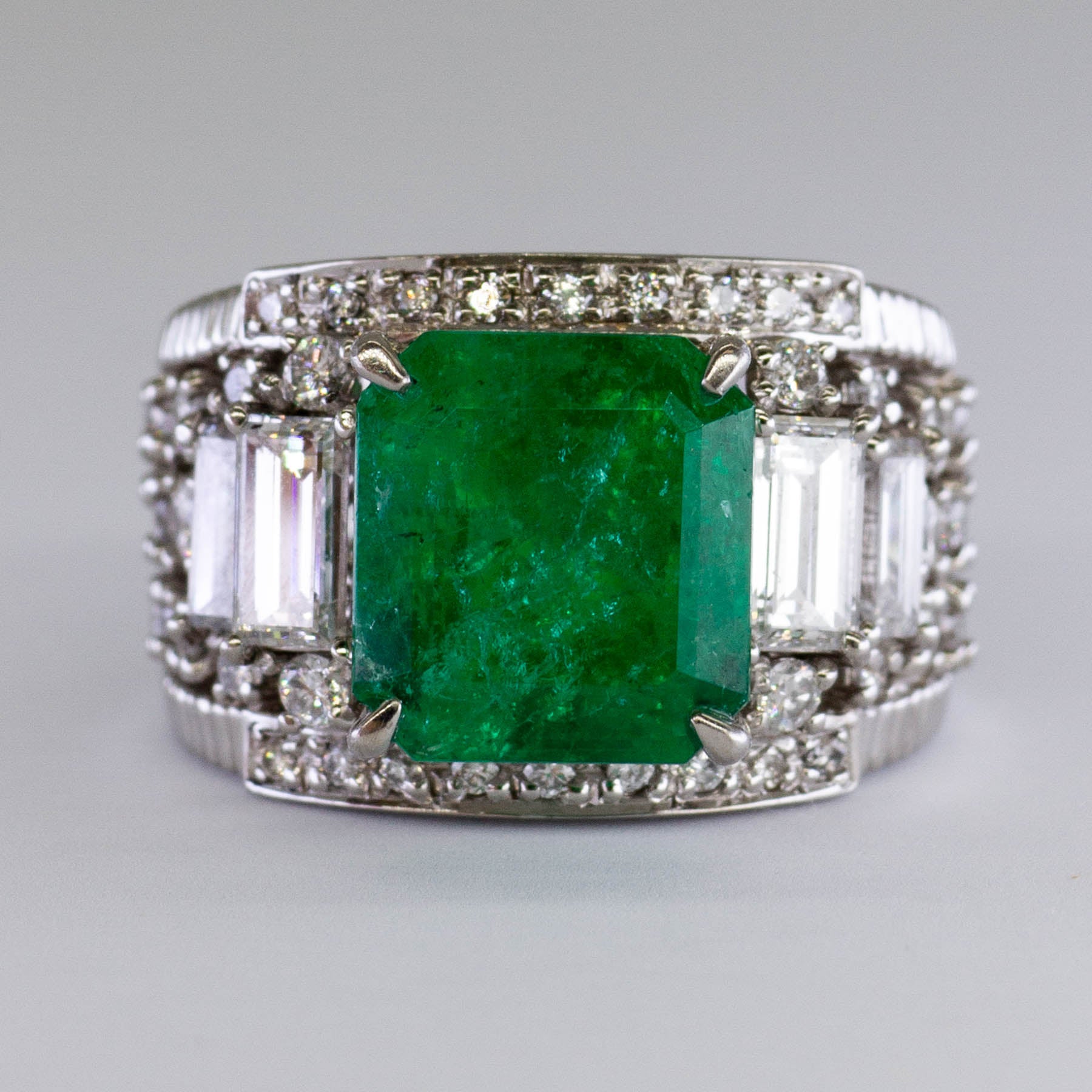 Emerald & Baguette Diamond Ring | 4.64ct, 1.96ctw | SZ 5.75 |
