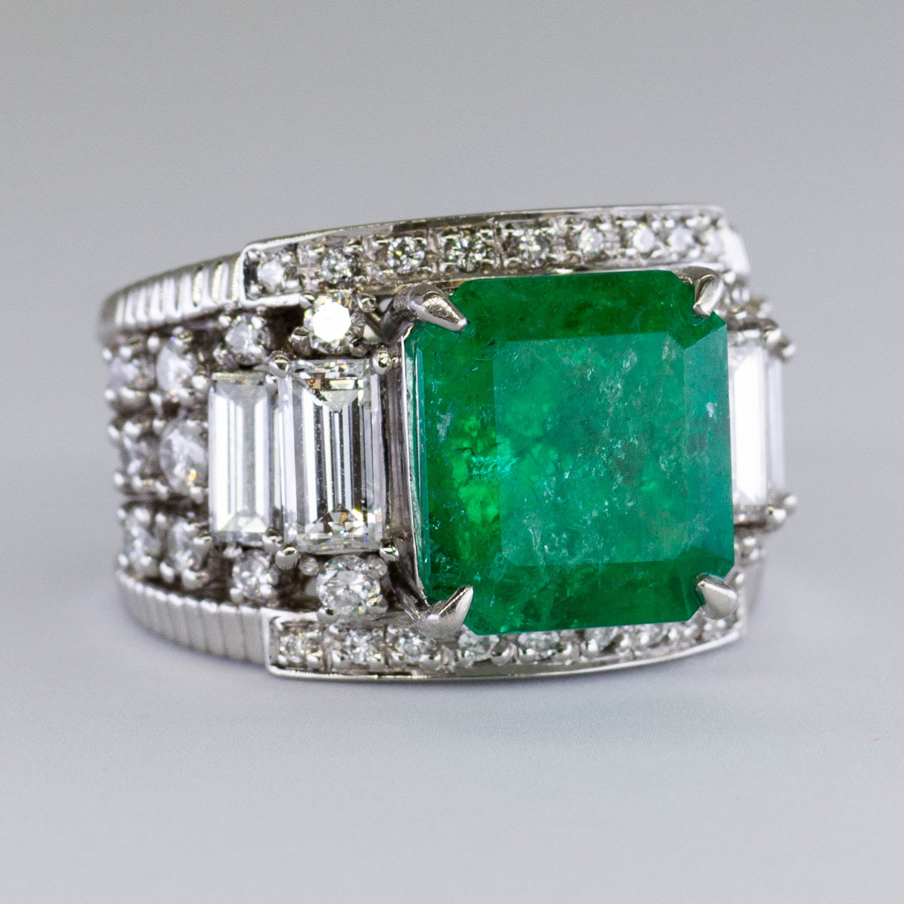 Emerald & Baguette Diamond Ring | 4.64ct, 1.96ctw | SZ 5.75 |