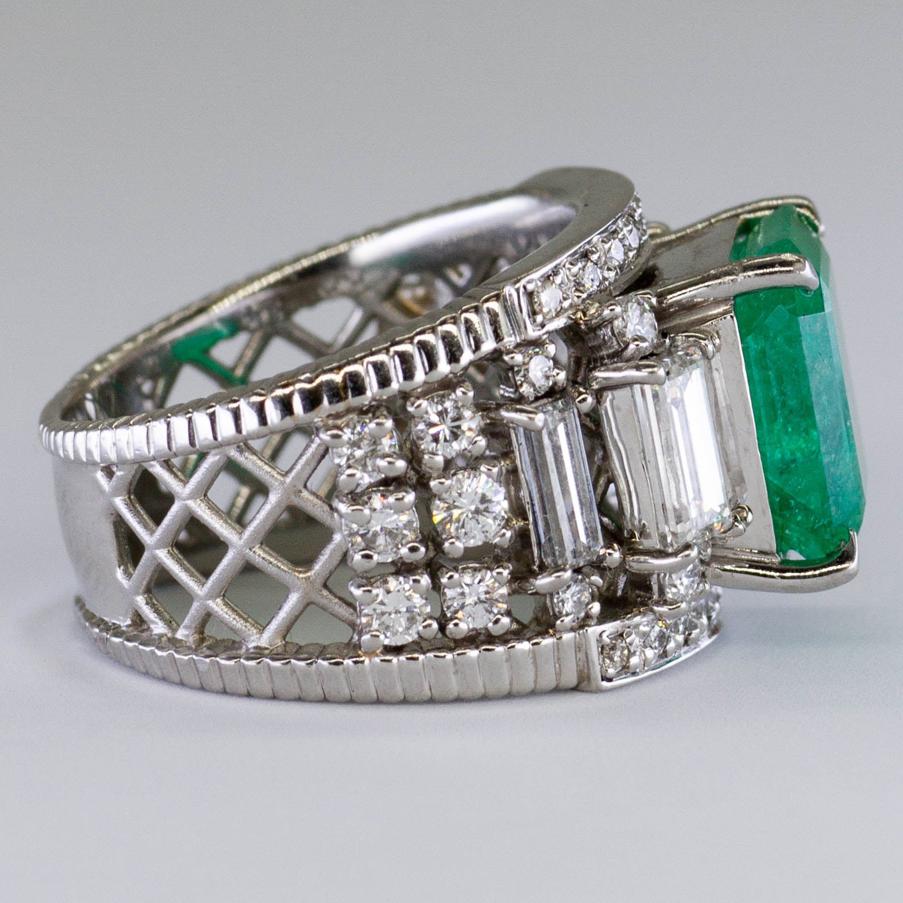 Emerald & Baguette Diamond Ring | 4.64ct, 1.96ctw | SZ 5.75 |