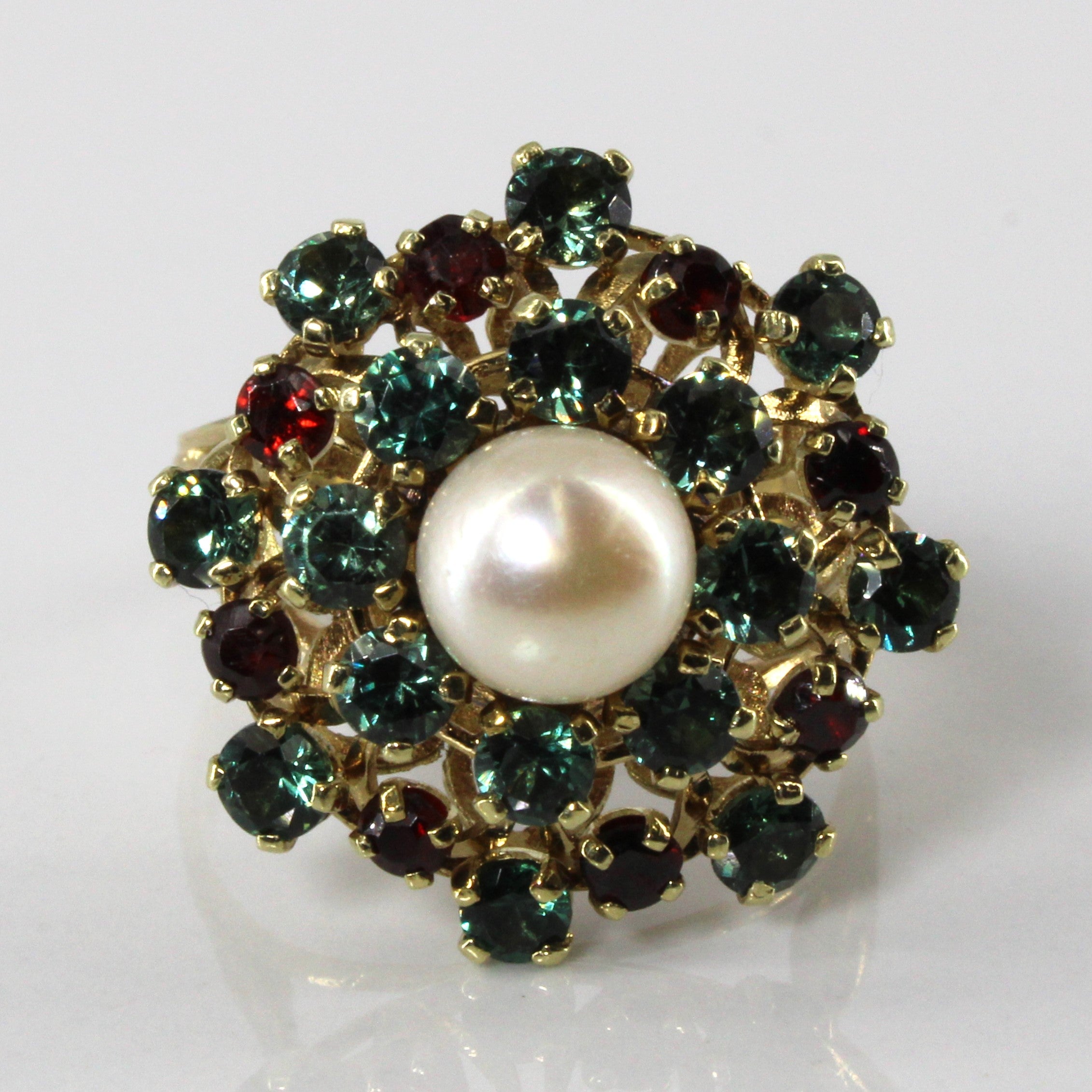 Pearl & Multi-Gemstone Cocktail Ring | SZ 8.75 |