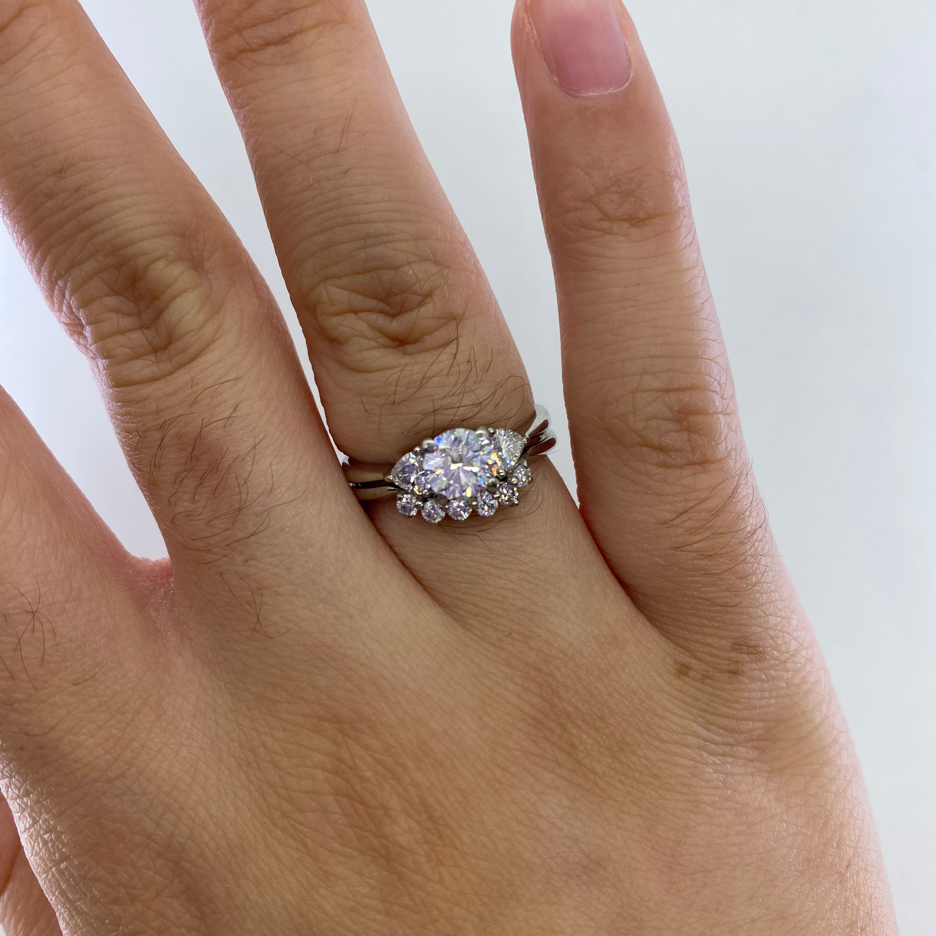 Three Stone Diamond Engagement Ring Set with Heart Diamonds | 1.37ctw | SZ 5.5 | AGS Certified