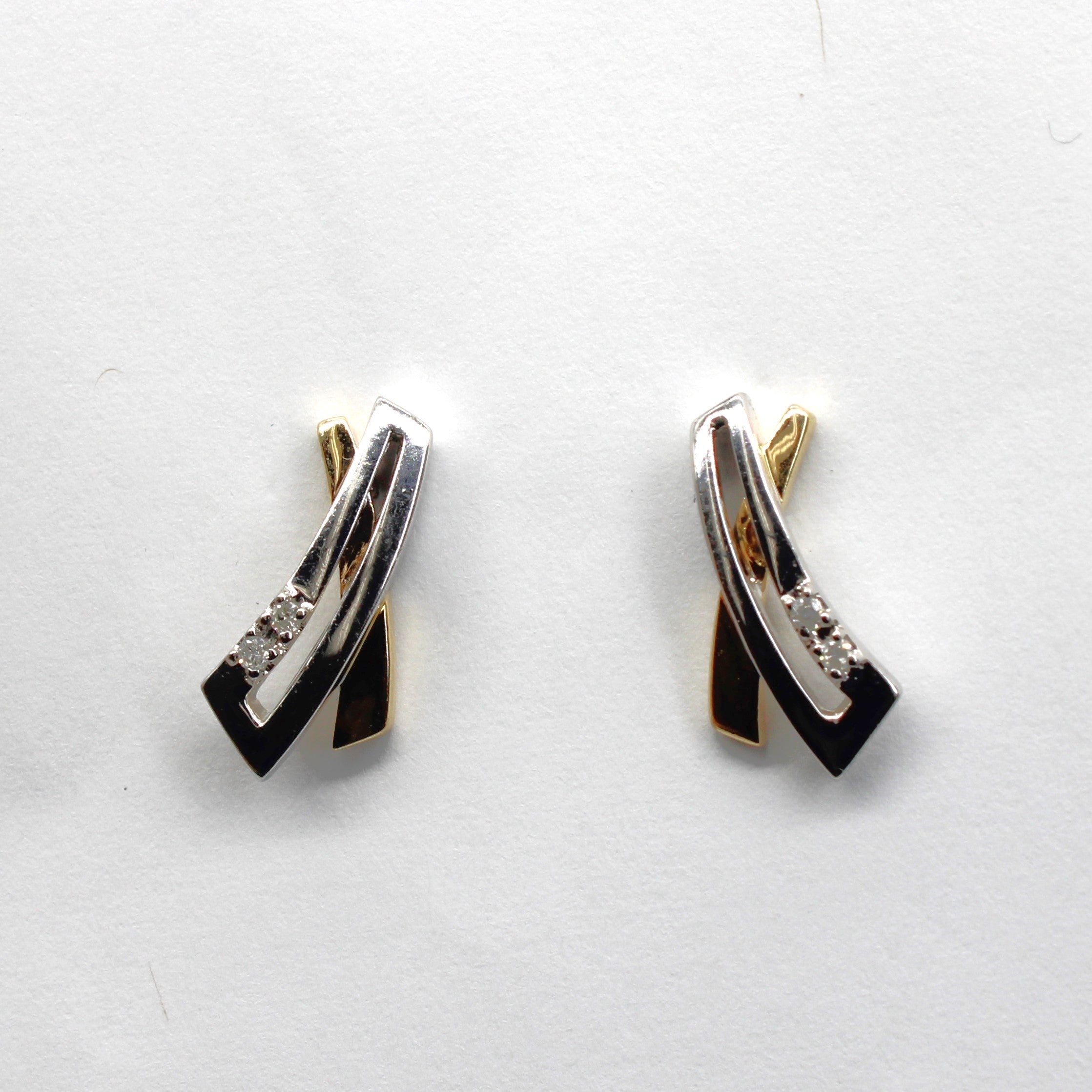 Crossover Two Tone Gold Diamond Earrings | 0.04ctw |