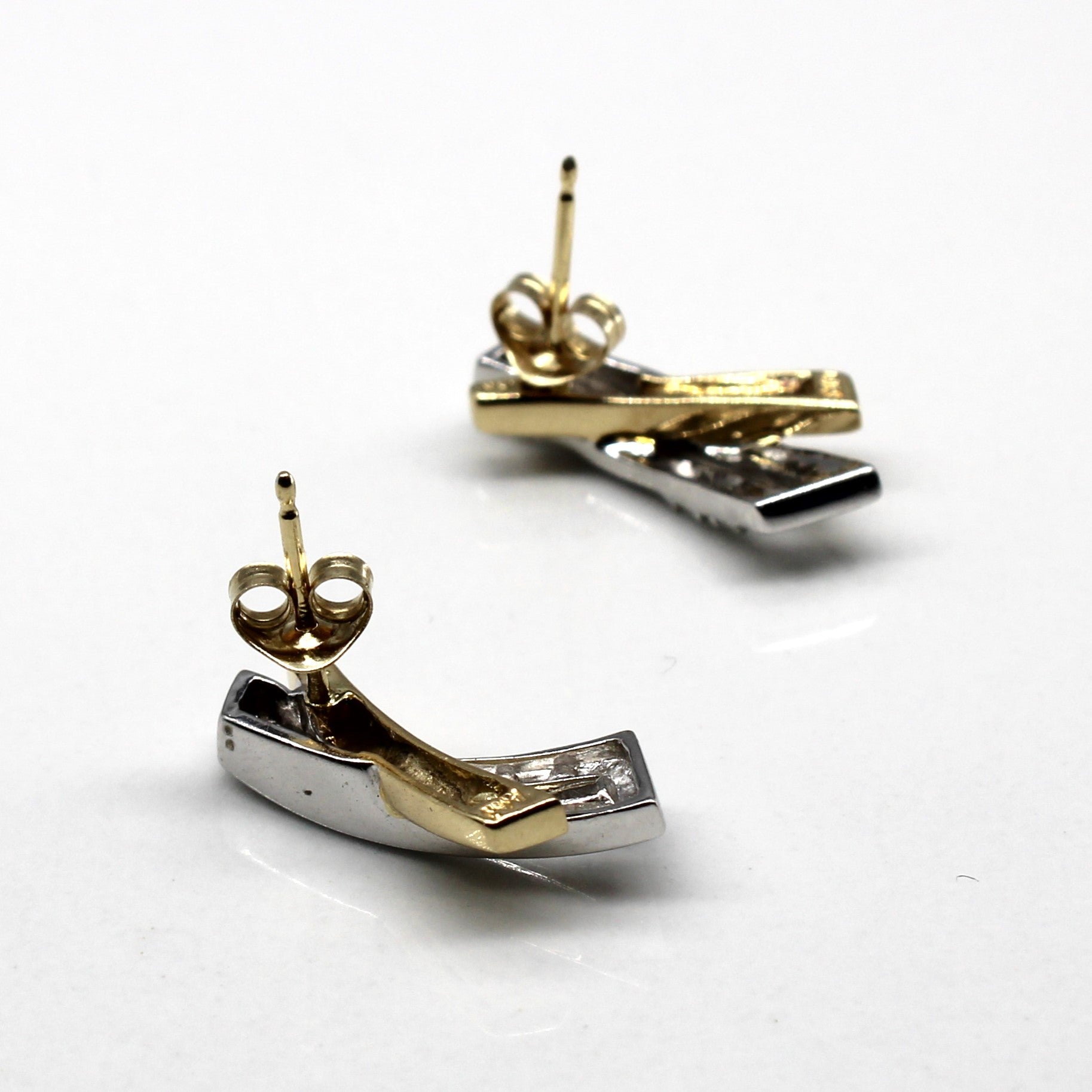 Crossover Two Tone Gold Diamond Earrings | 0.04ctw |