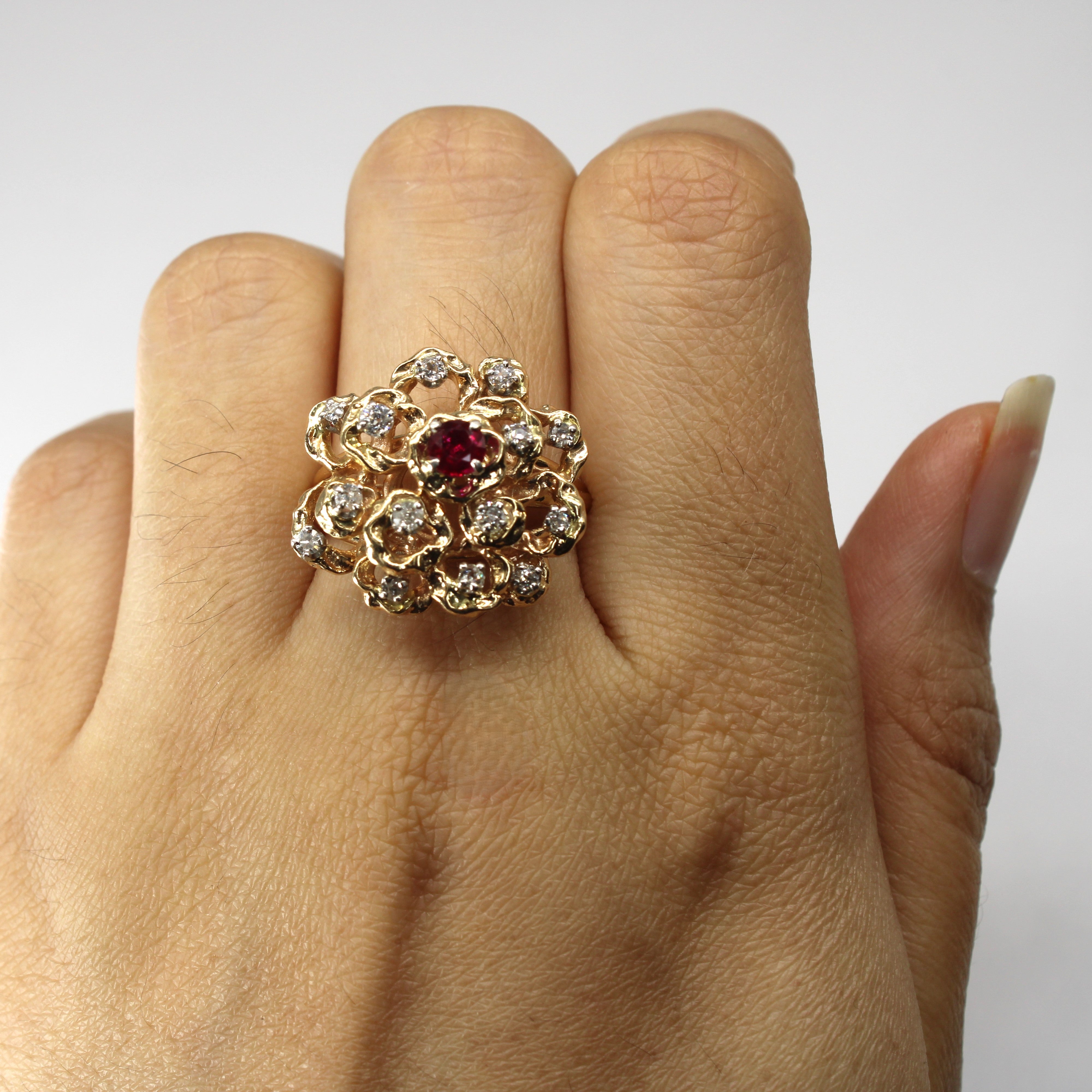 Synthetic Ruby & Diamond Cocktail Ring | 0.37ct | 0.21ctw | SZ 8 |
