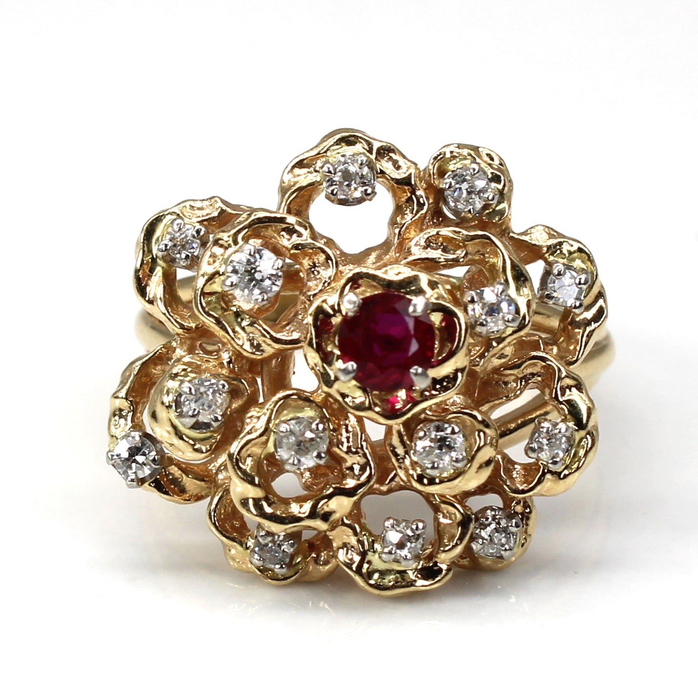 Synthetic Ruby & Diamond Cocktail Ring | 0.37ct | 0.21ctw | SZ 8 |