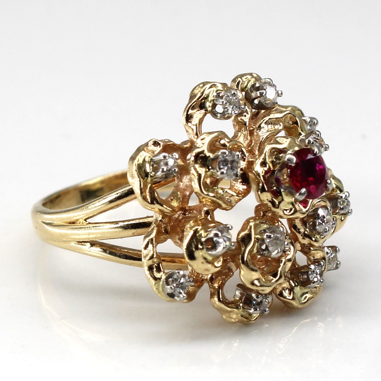 Synthetic Ruby & Diamond Cocktail Ring | 0.37ct | 0.21ctw | SZ 8 |