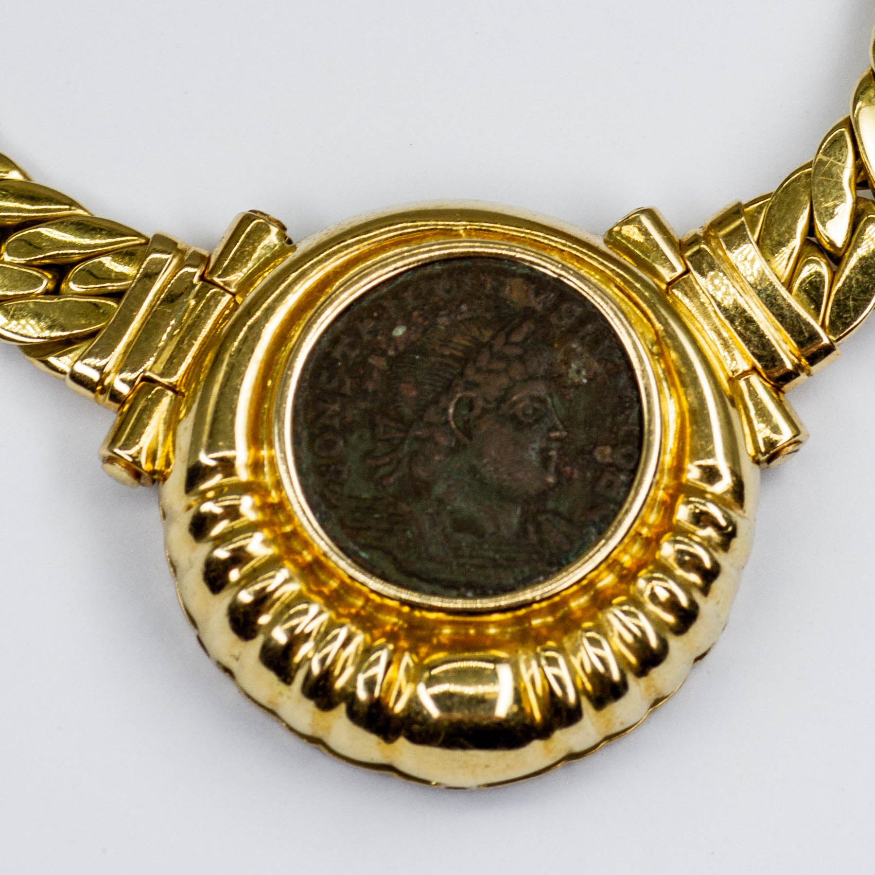 Collier pendentif pièce de monnaie en cuivre et or jaune 18 carats | 17 pouces |