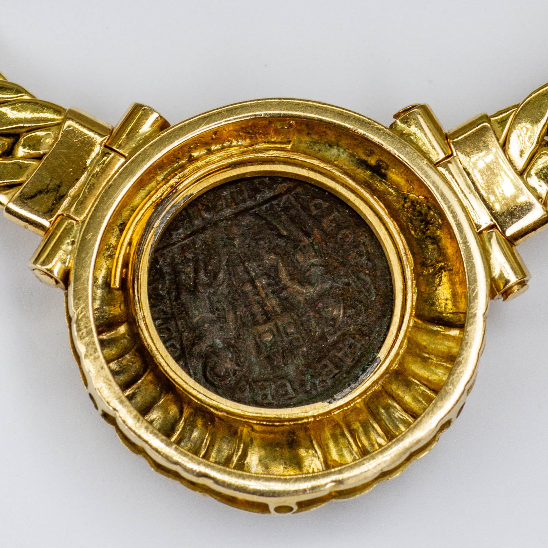 Collier pendentif pièce de monnaie en cuivre et or jaune 18 carats | 17 pouces |