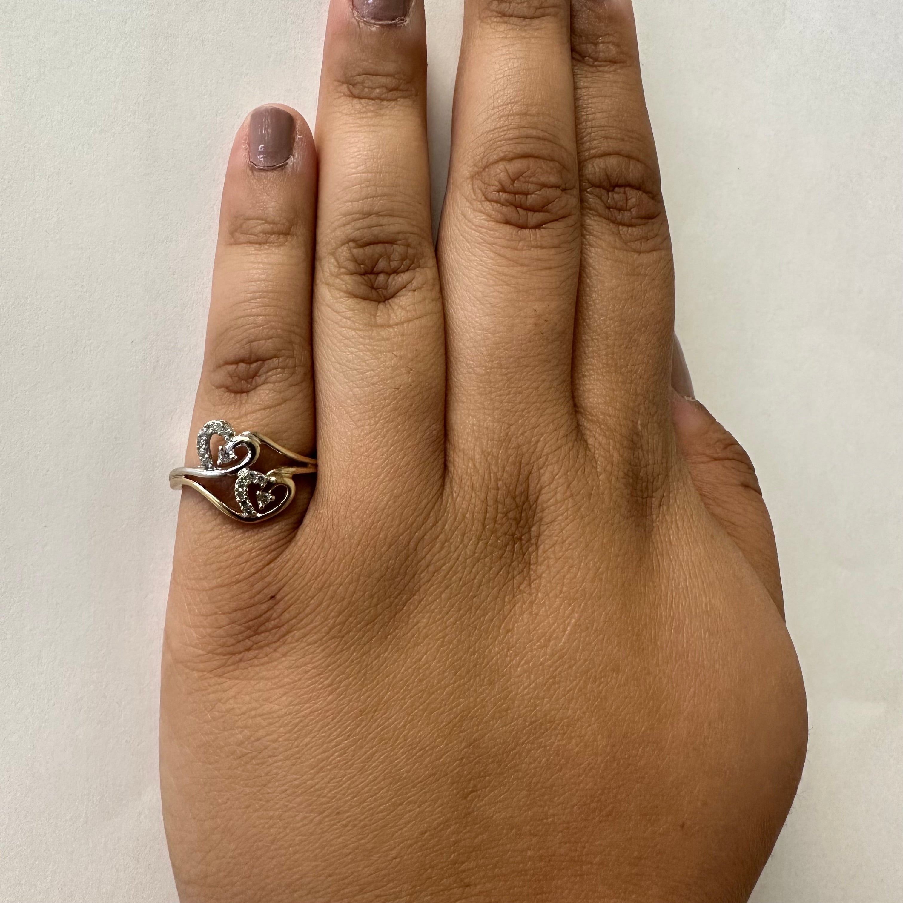 Two Tone Double Heart Diamond Ring | 0.15ctw | SZ 6.75 |