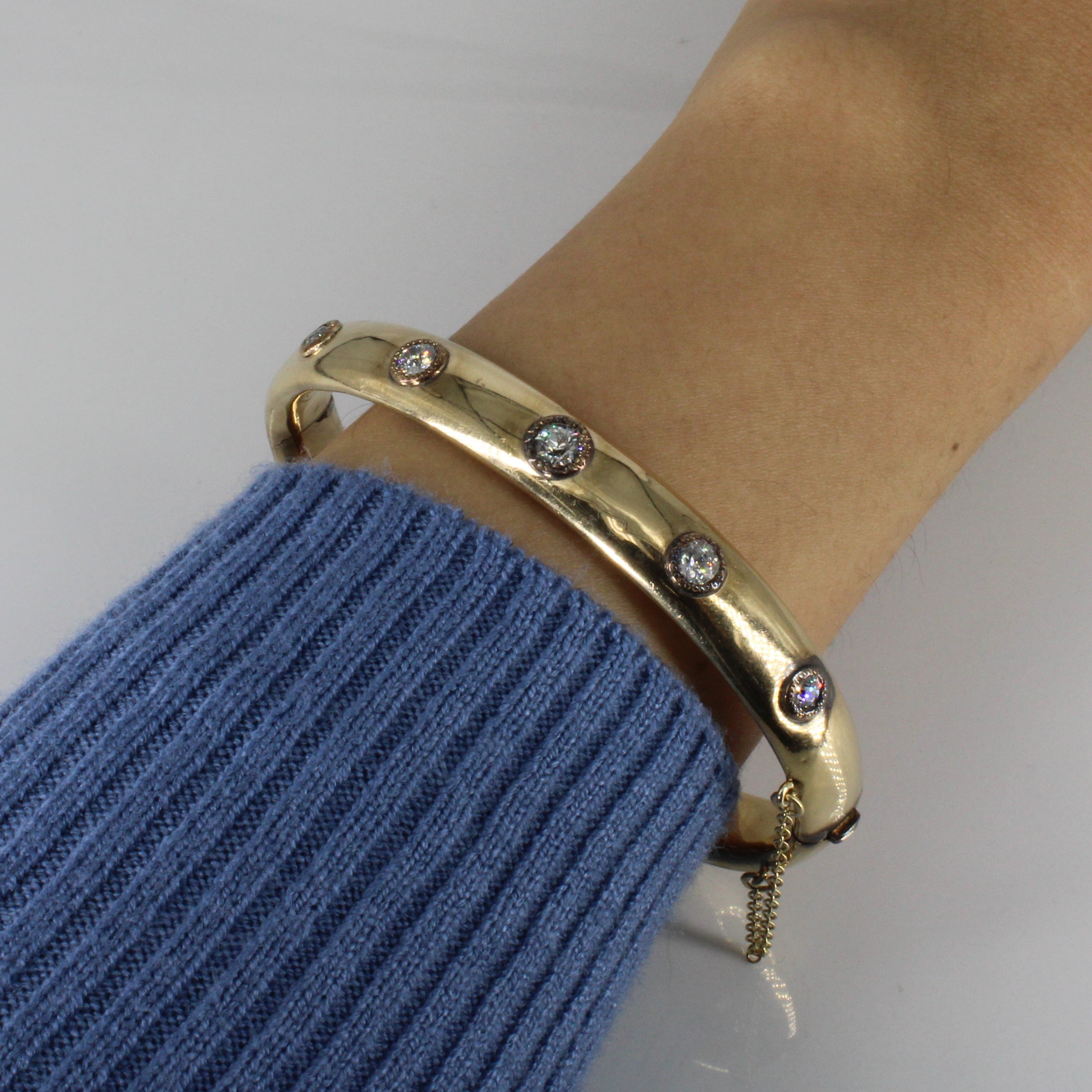 Flush Set Diamond Vintage Gold Bangle | 1.19ctw | 8"|