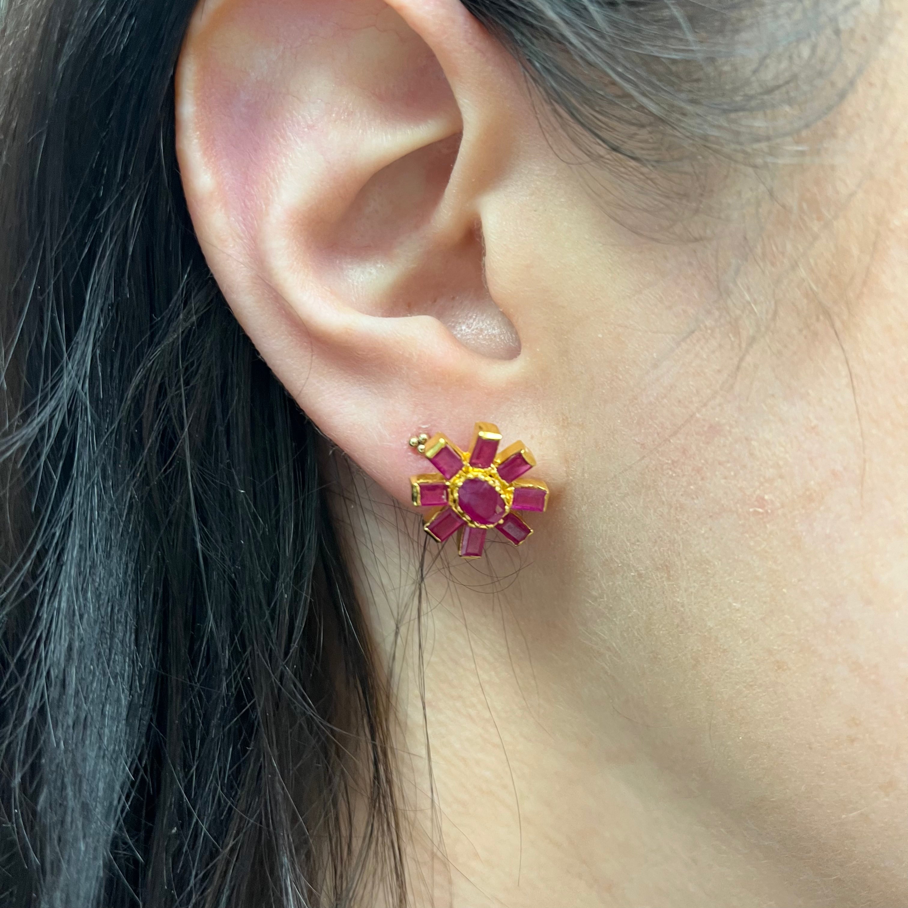 22k Yellow Gold and Ruby Earrings | 6.60 ctw |