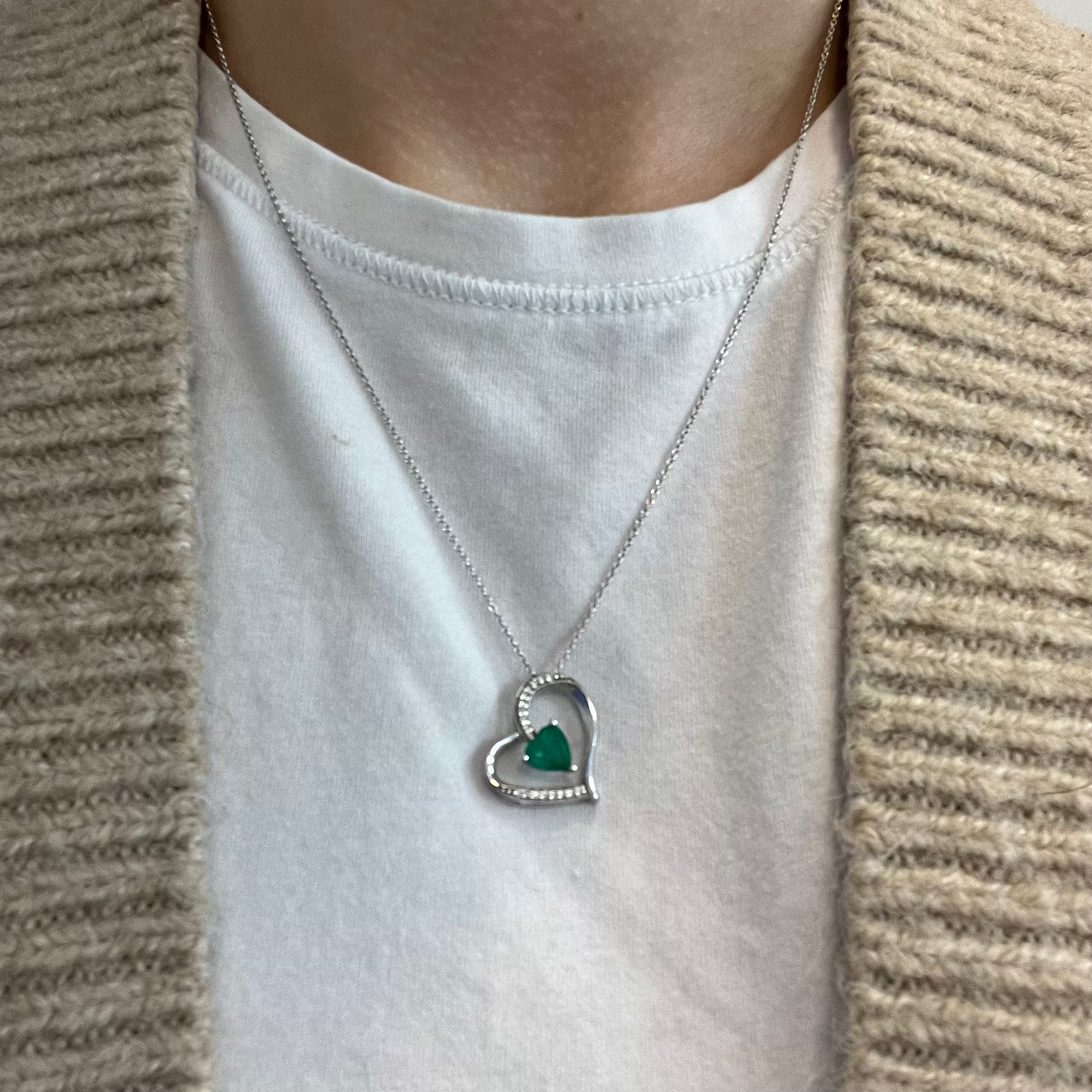14k Emerald and Diamond Heart Necklace | 0.69 ct | 18"