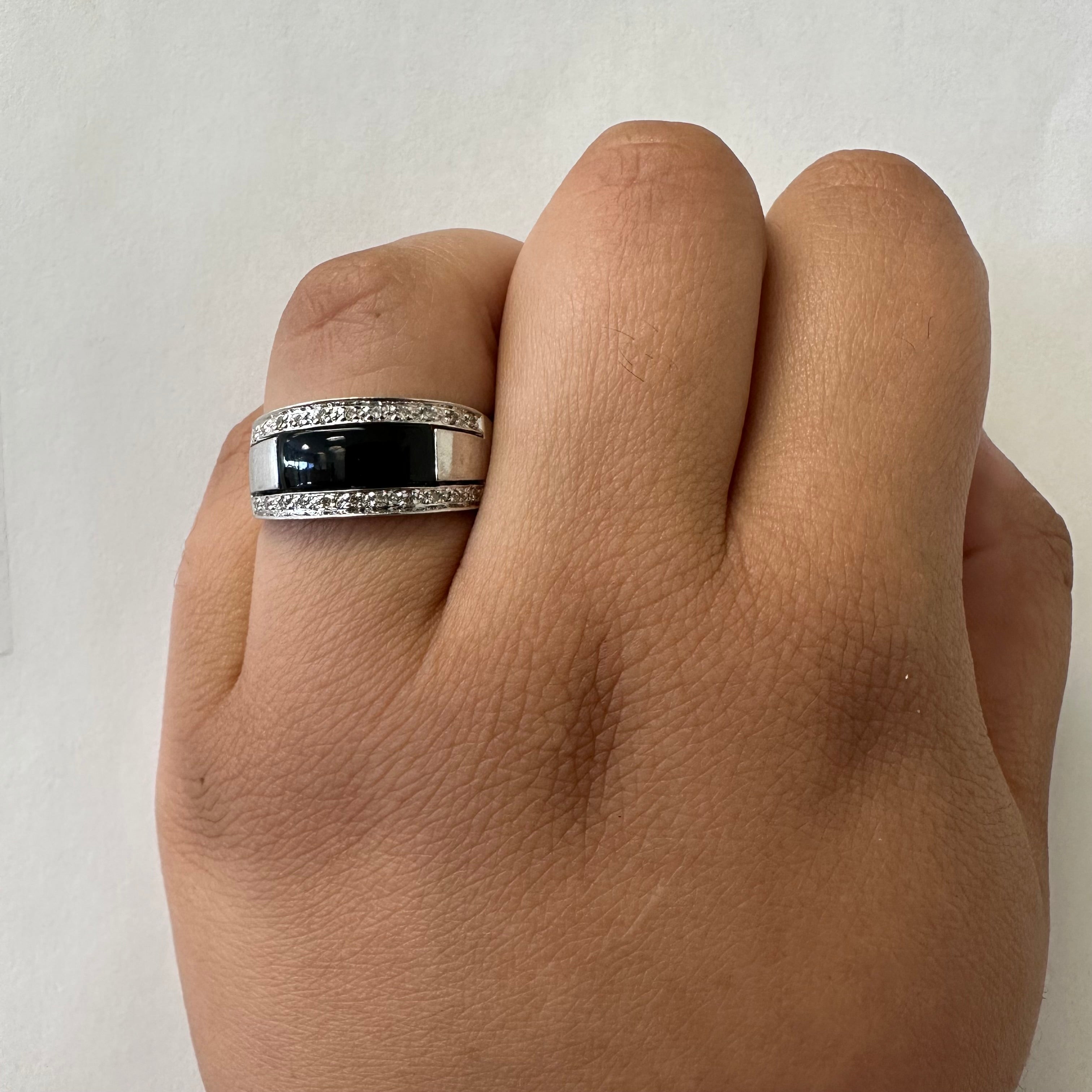 Black Onyx & Diamond Ring | 1.50ct, 0.11ctw | SZ 9.5 |