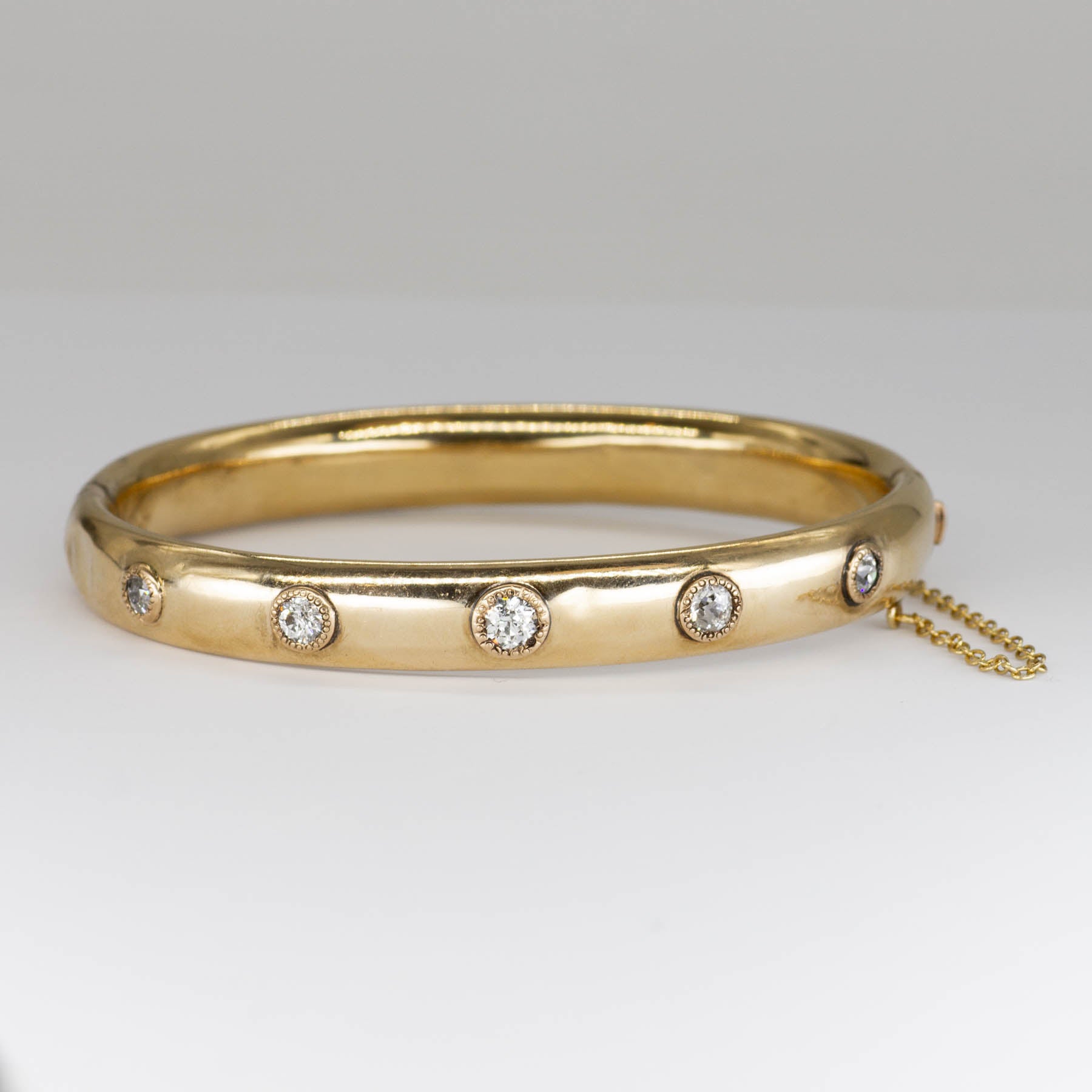 Flush Set Diamond Vintage Gold Bangle | 1.19ctw | 8"|