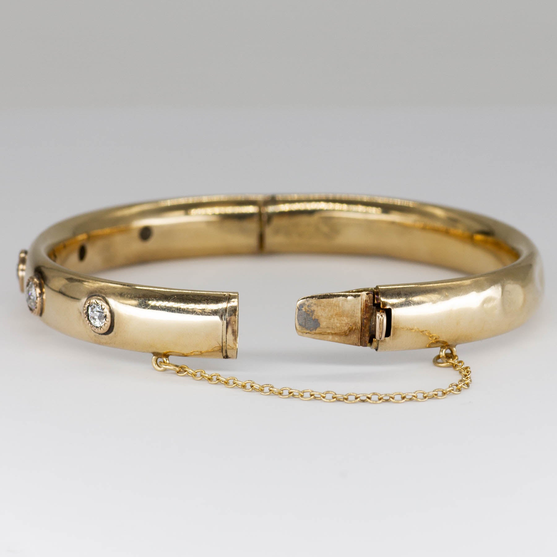 Flush Set Diamond Vintage Gold Bangle | 1.19ctw | 8"|